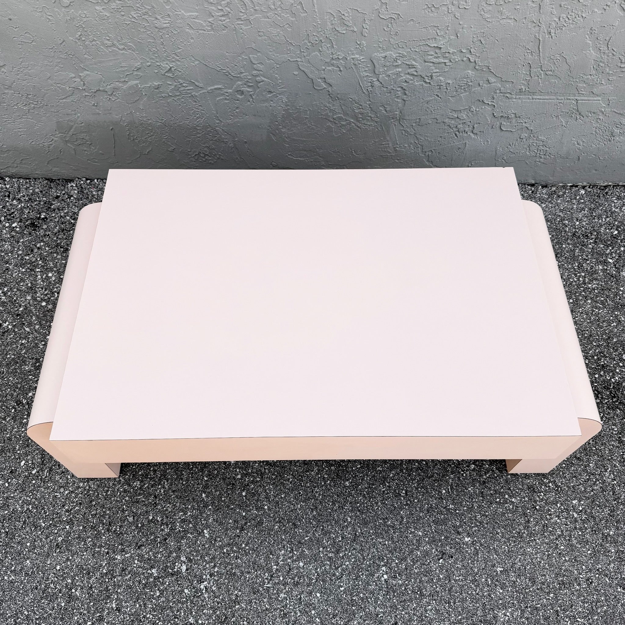 Postmodern Light Pink Laminate Floating Waterfall Coffee Table Dolphin & Flamingo