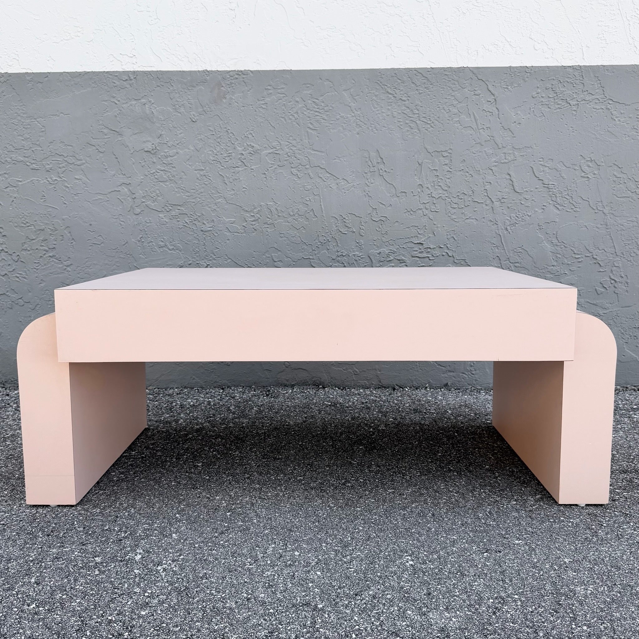Postmodern Light Pink Laminate Floating Waterfall Coffee Table Dolphin & Flamingo