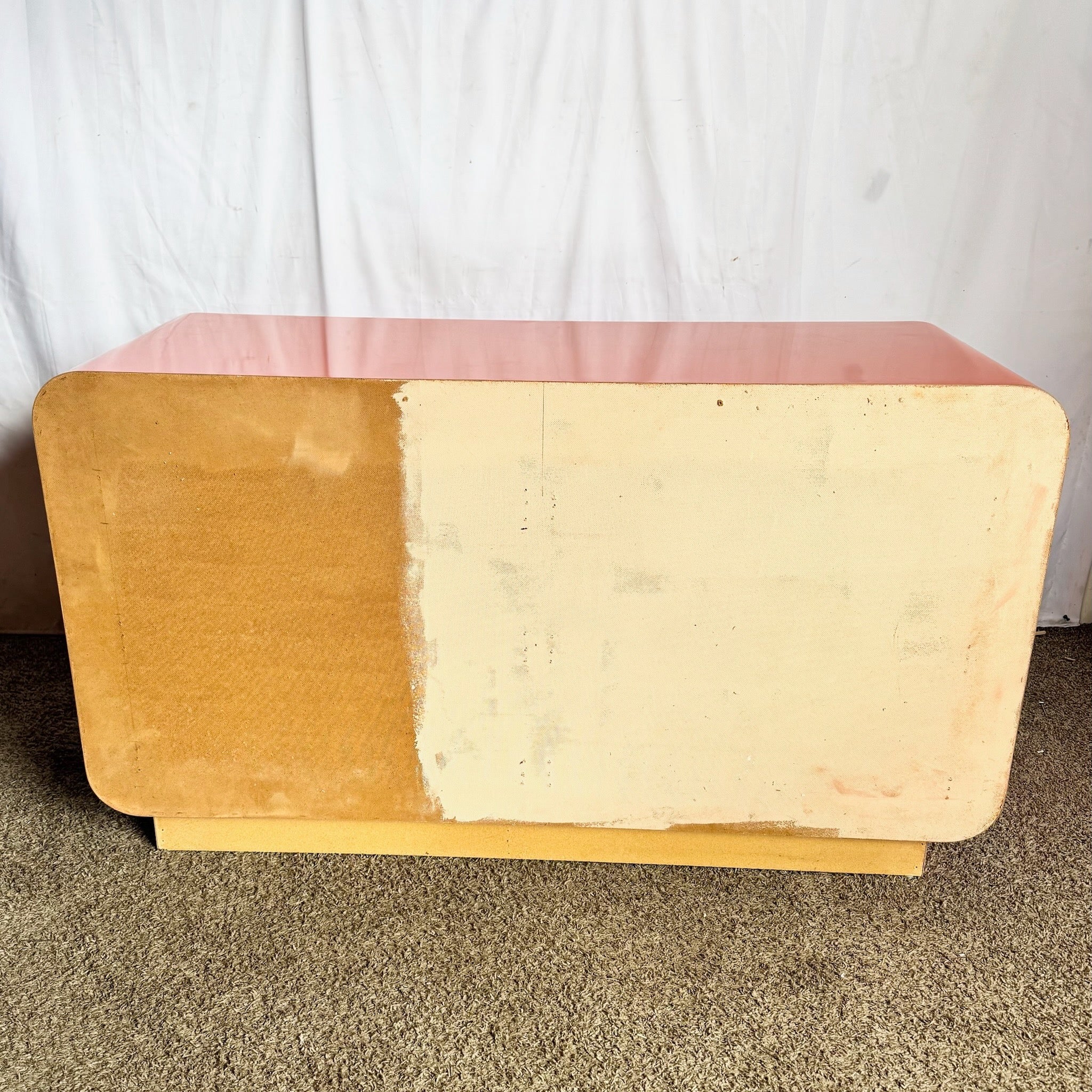 Postmodern Tangerine Orange Lacquer Laminate Waterfall Dresser