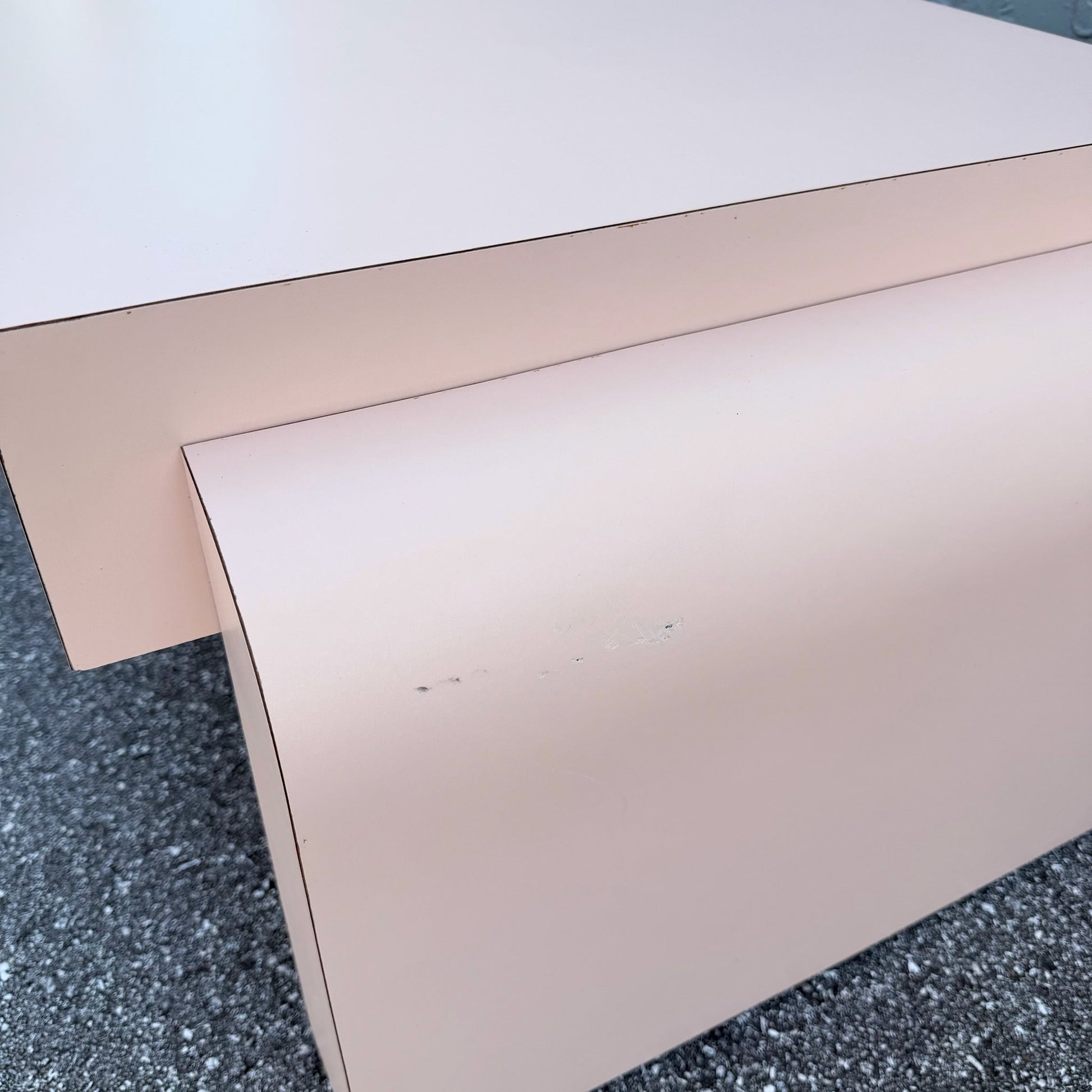 Postmodern Light Pink Laminate Floating Waterfall Coffee Table Dolphin & Flamingo