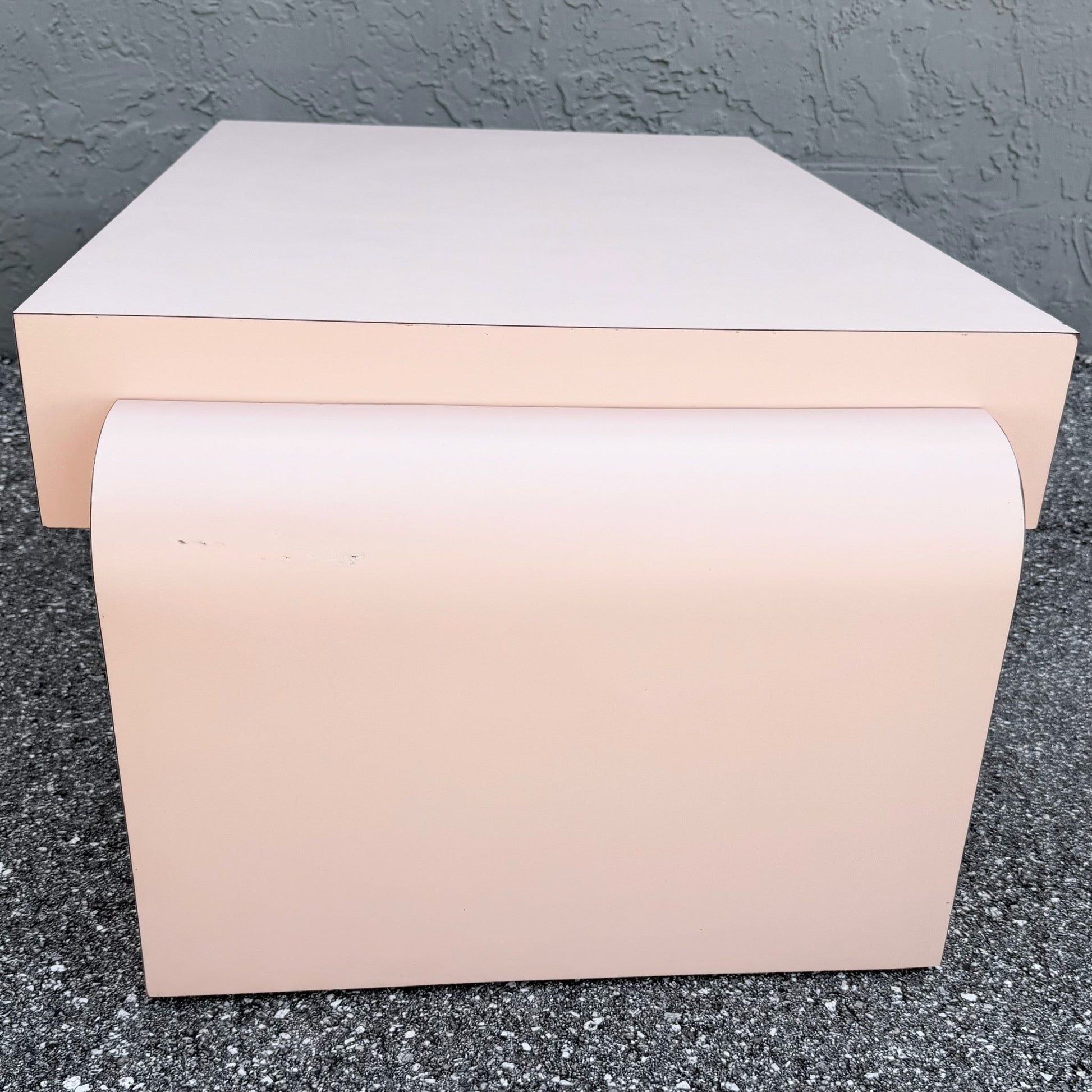 Postmodern Light Pink Laminate Floating Waterfall Coffee Table Dolphin & Flamingo