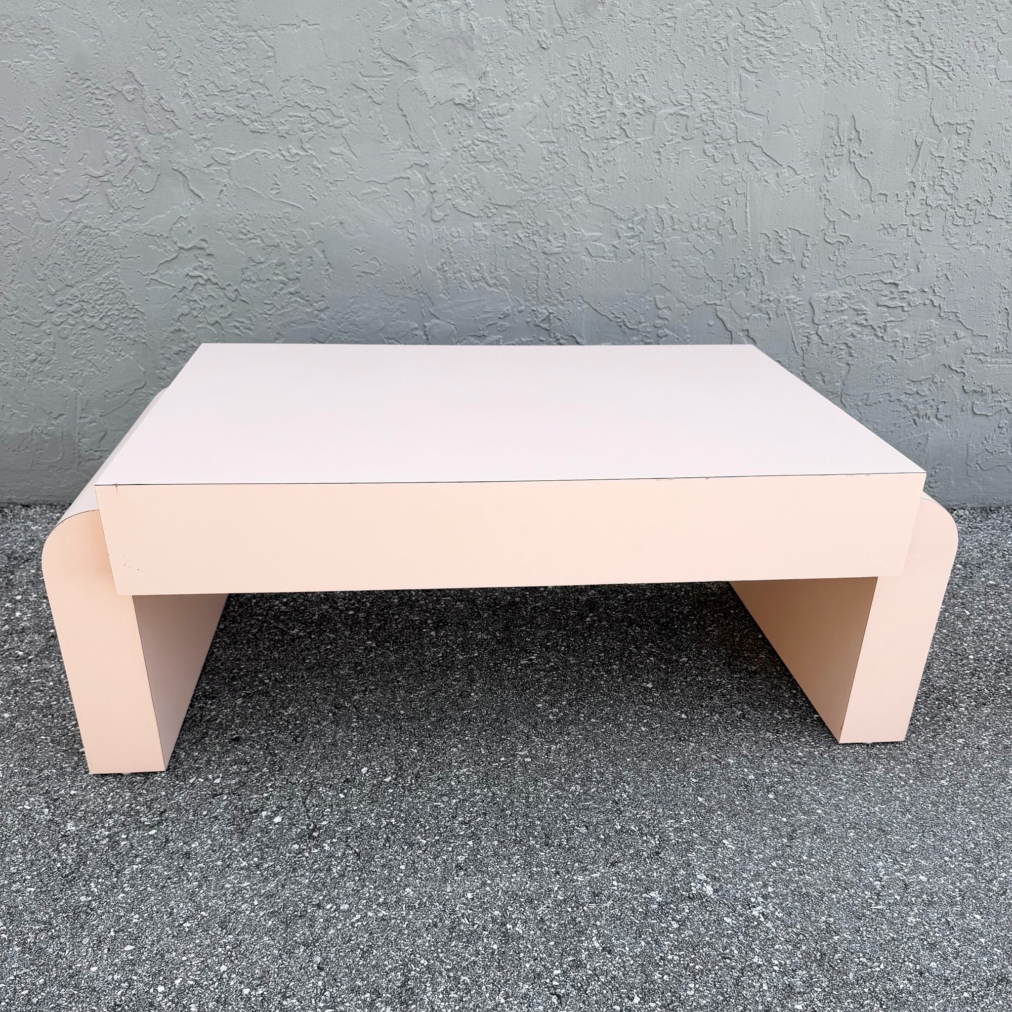 Postmodern Light Pink Laminate Floating Waterfall Coffee Table Dolphin & Flamingo