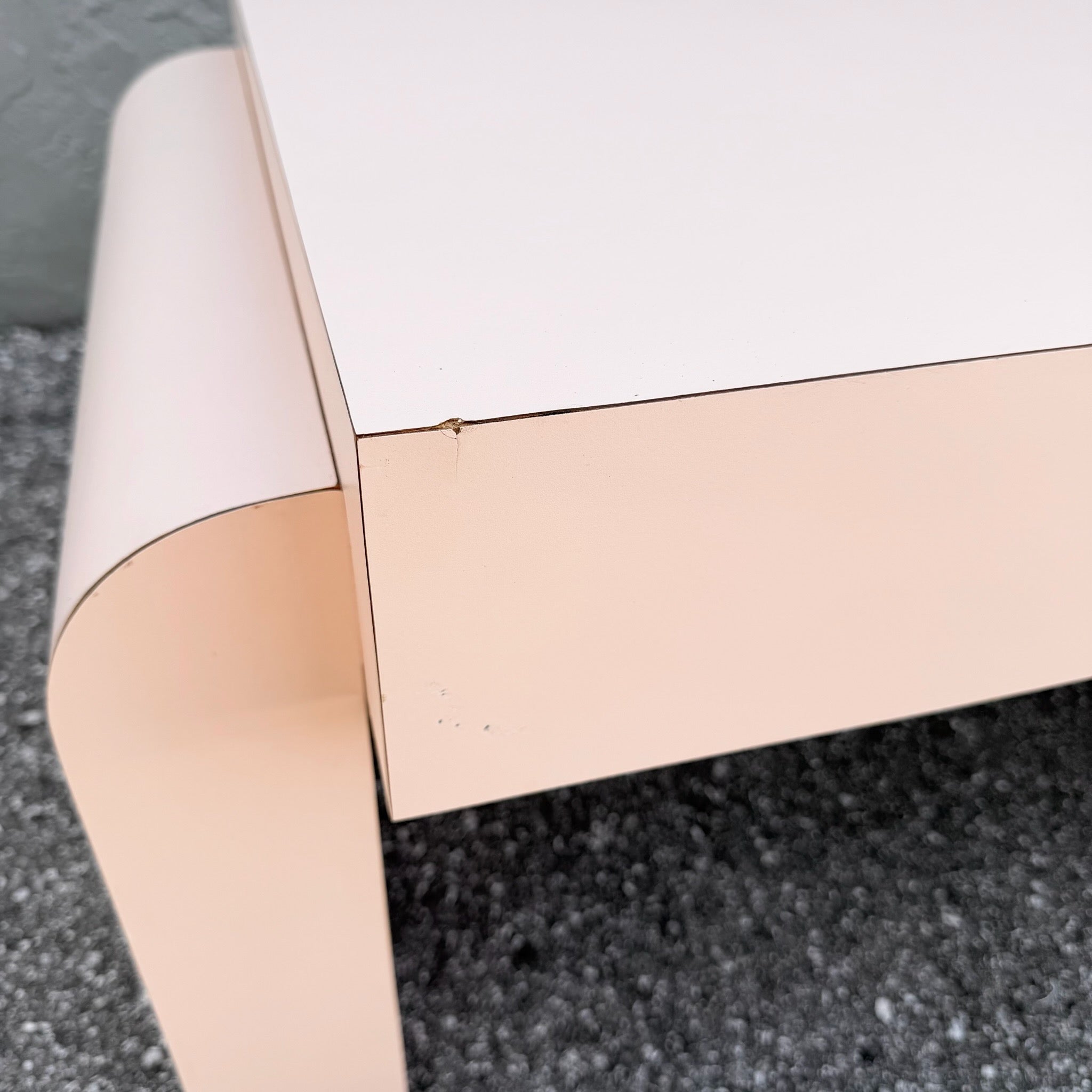 Postmodern Light Pink Laminate Floating Waterfall Coffee Table Dolphin & Flamingo