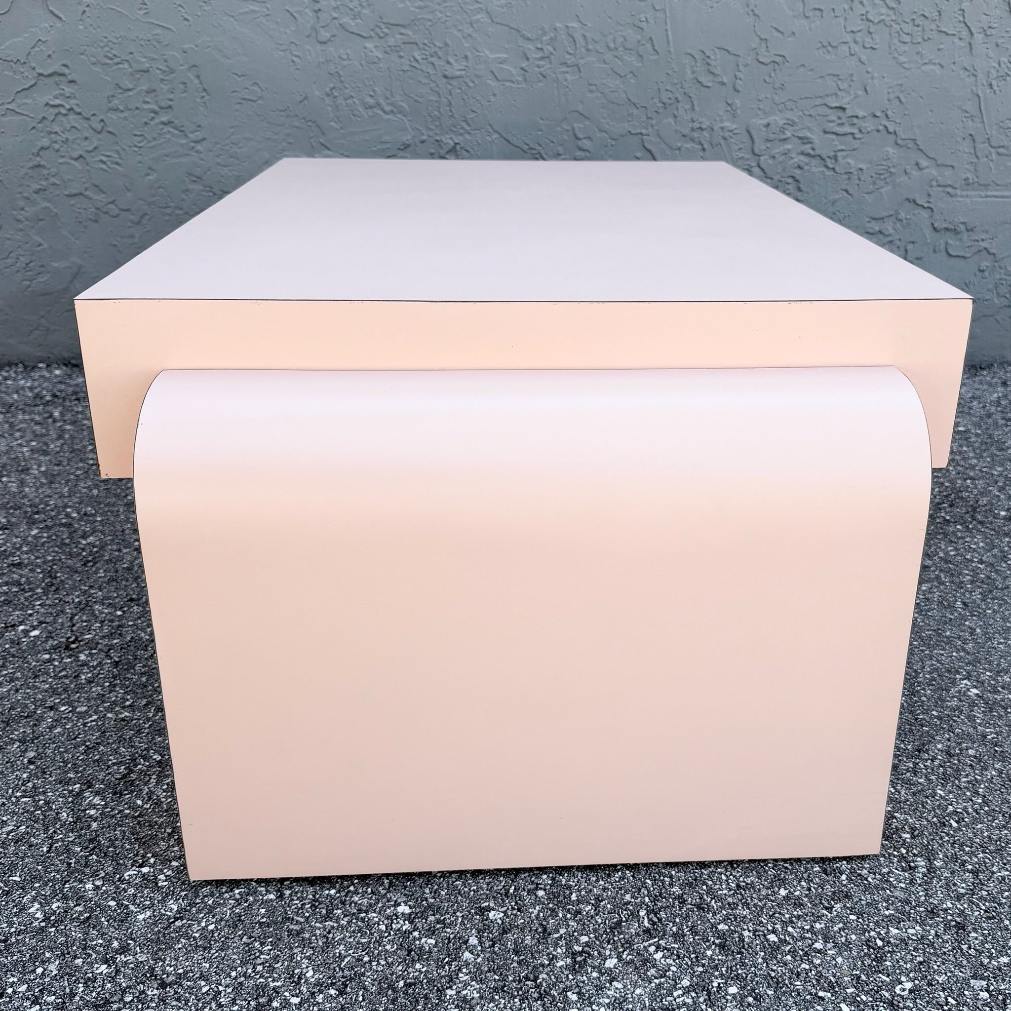 Postmodern Light Pink Laminate Floating Waterfall Coffee Table Dolphin & Flamingo