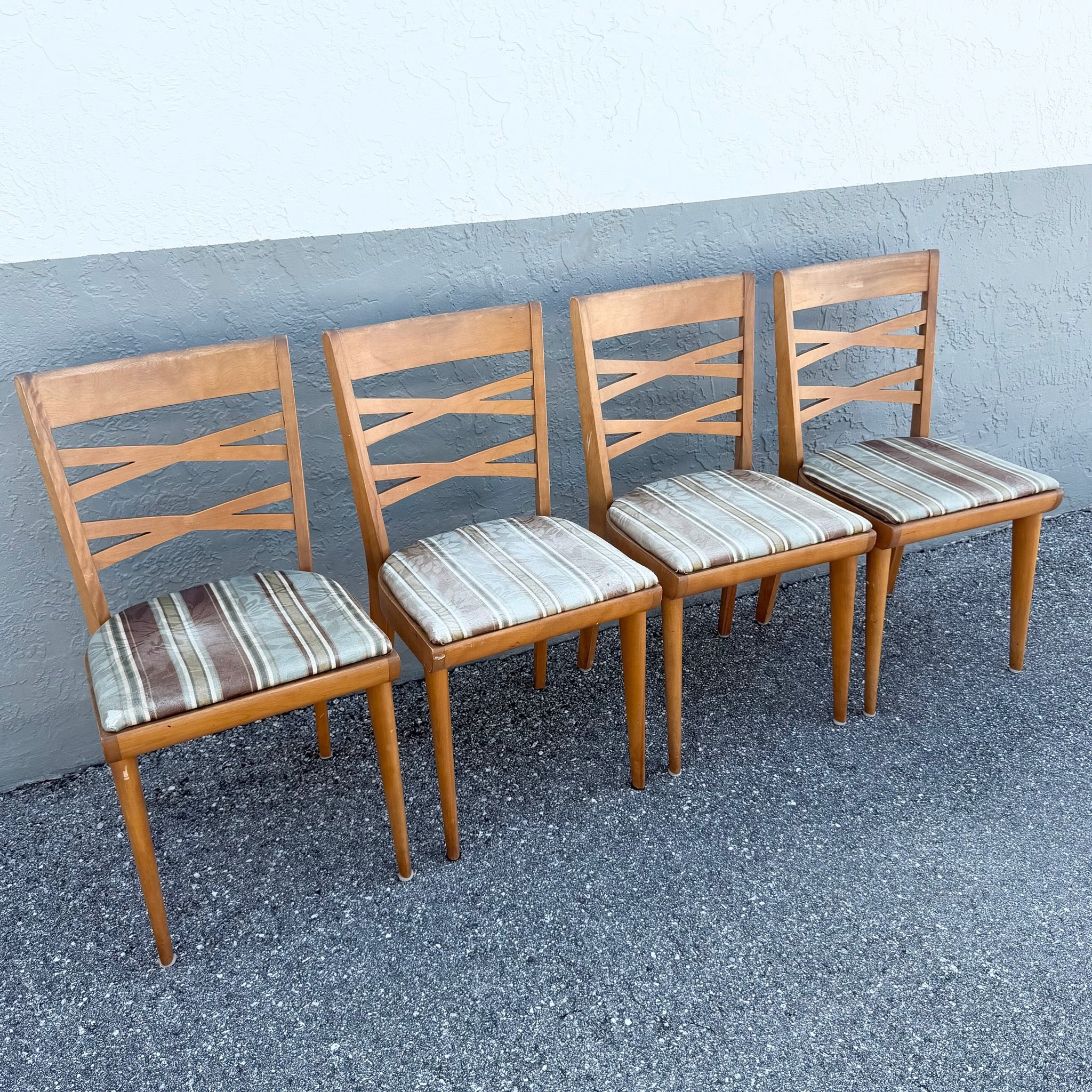 Mid Century Modern Double Cross Back Dining Chairs by Heywood Wakefield - Set of 4 Dolphin & Flamingo
