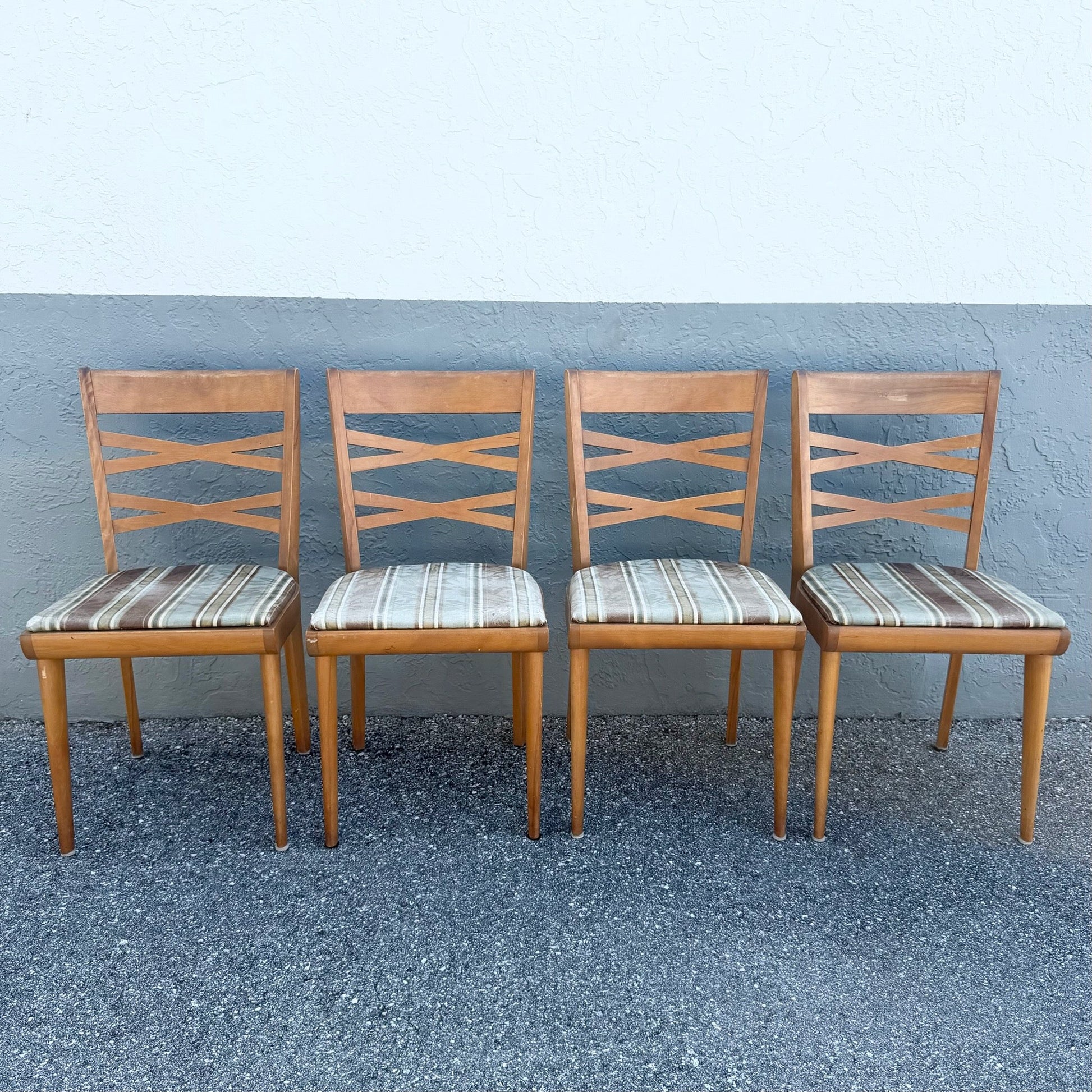 Mid Century Modern Double Cross Back Dining Chairs by Heywood Wakefield - Set of 4 Dolphin & Flamingo