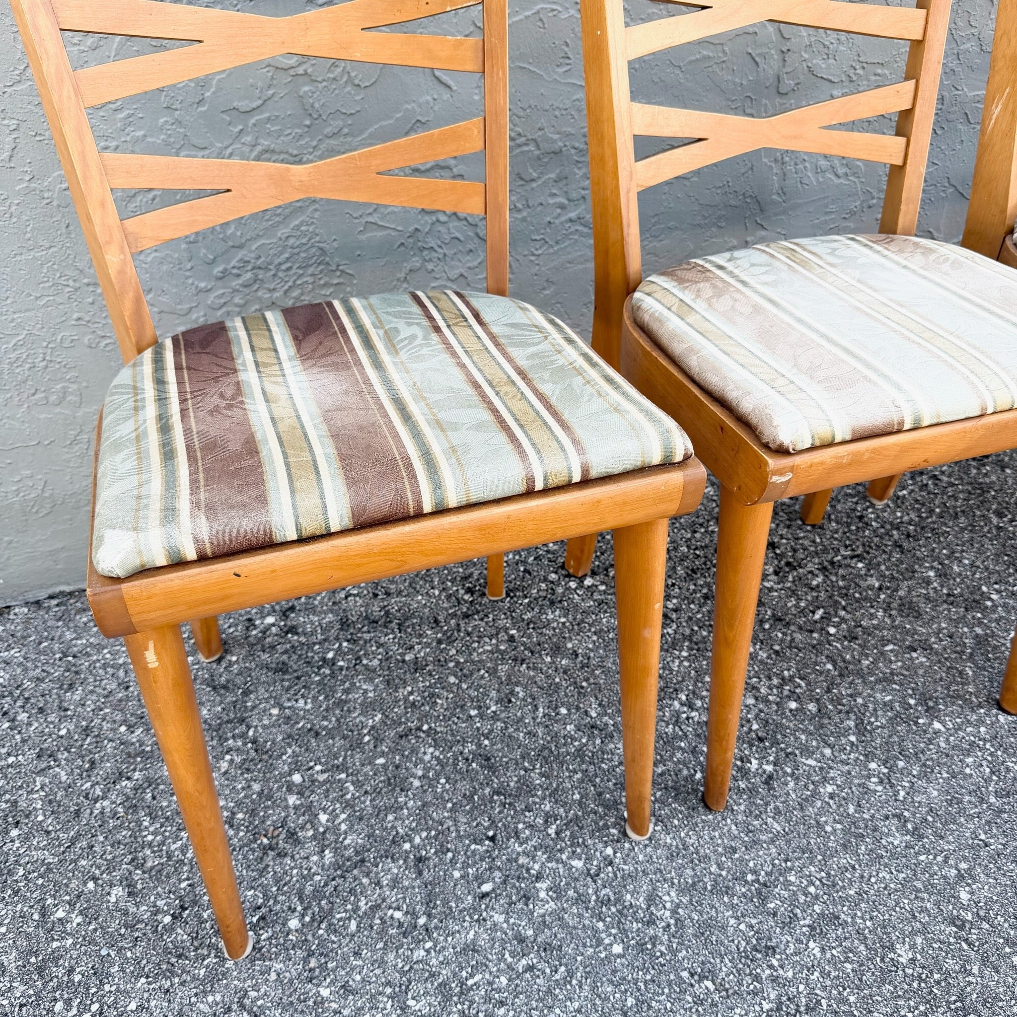 Mid Century Modern Double Cross Back Dining Chairs by Heywood Wakefield - Set of 4 Dolphin & Flamingo