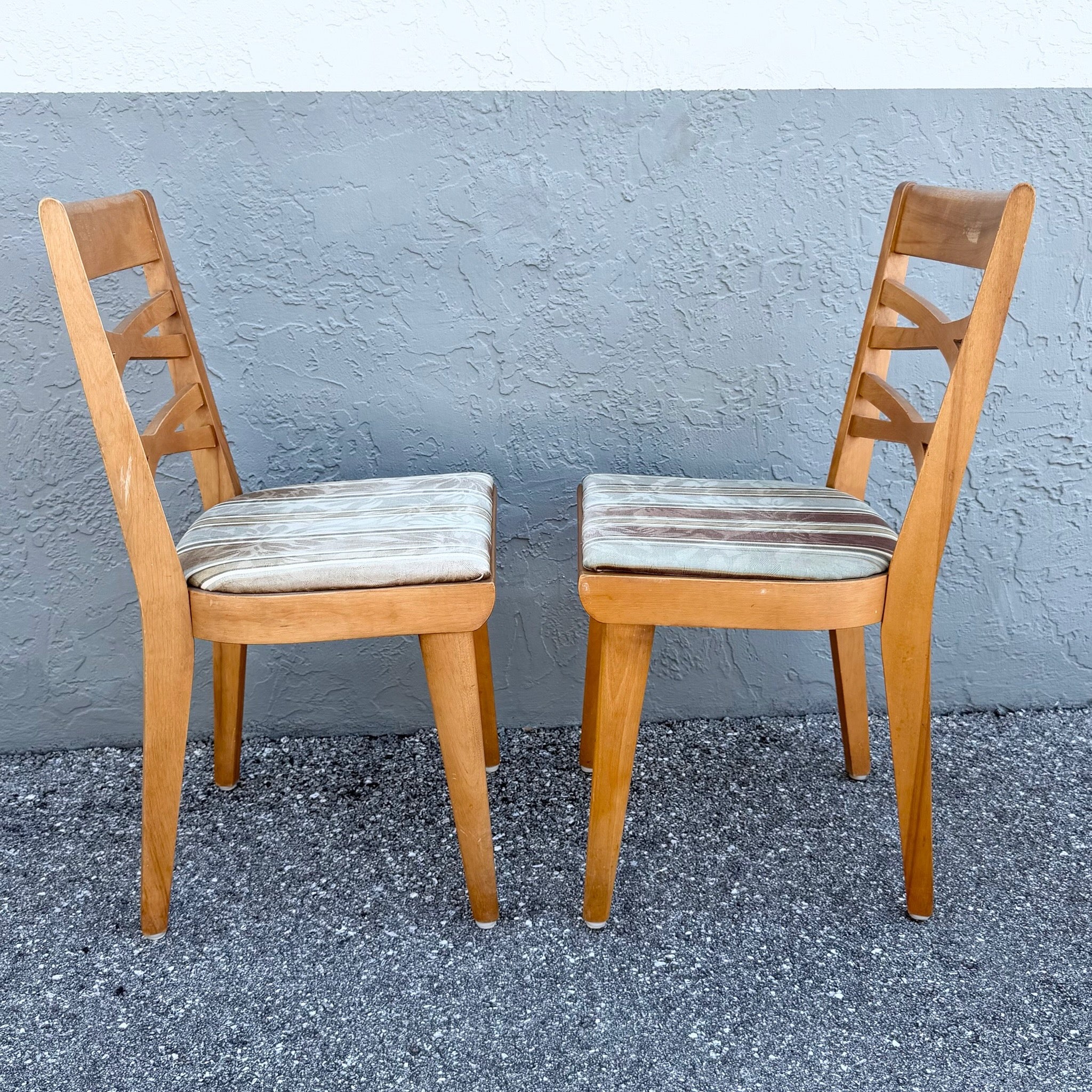 Mid Century Modern Double Cross Back Dining Chairs by Heywood Wakefield - Set of 4 Dolphin & Flamingo