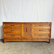 Vintage Boho Chic Faux Bamboo Wicker Dresser by American of Martinsville