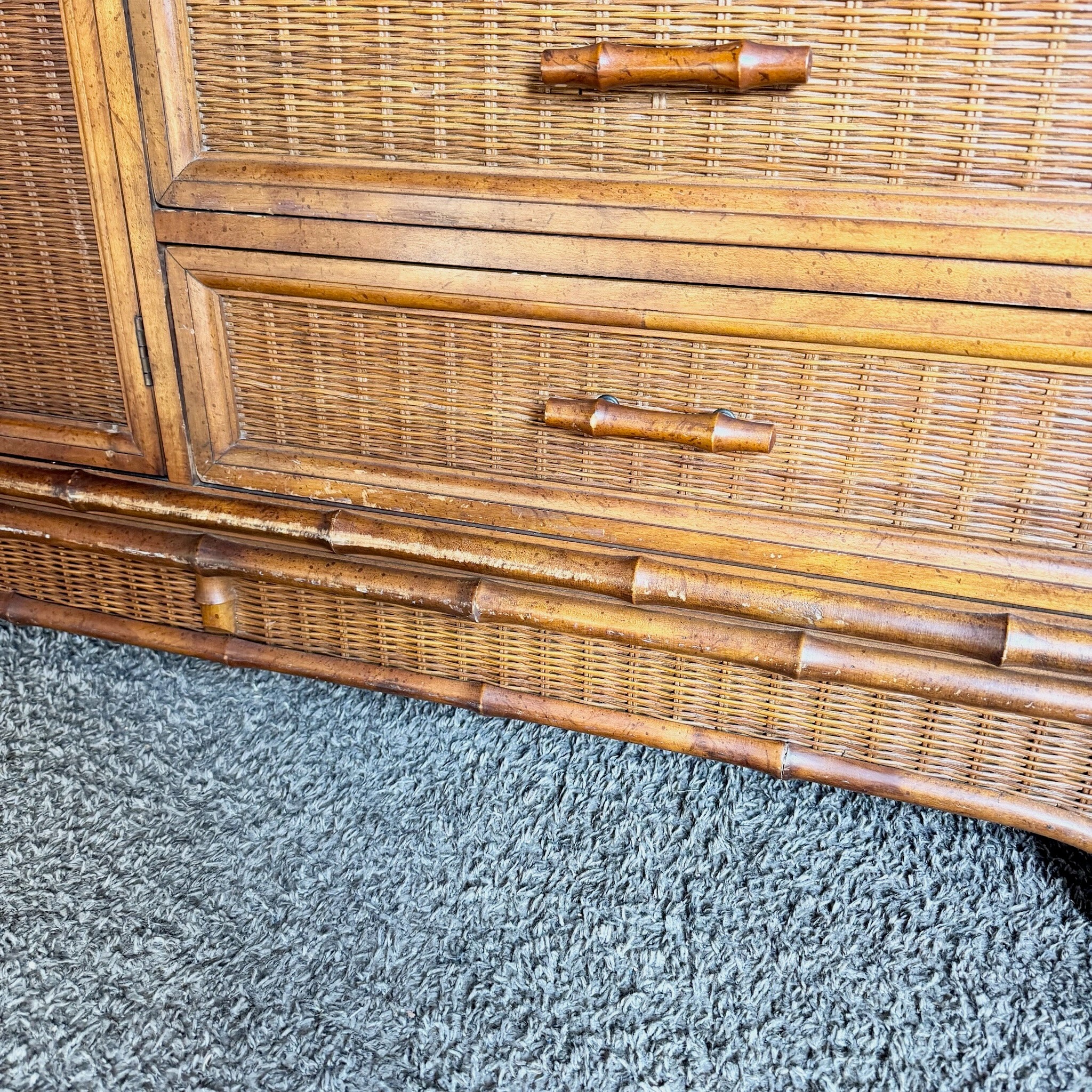 Vintage Boho Chic Faux Bamboo Wicker Dresser by American of Martinsville