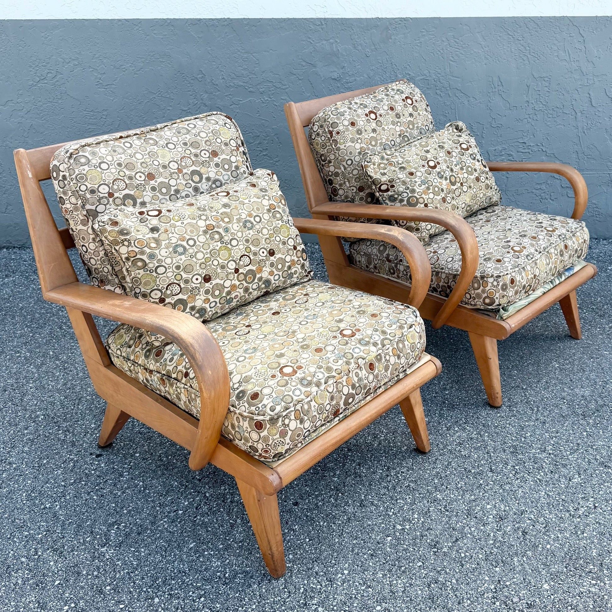 Mid Century Modern Bentwood Lounge Chairs by Heywood Wakefield - A Pair Dolphin & Flamingo