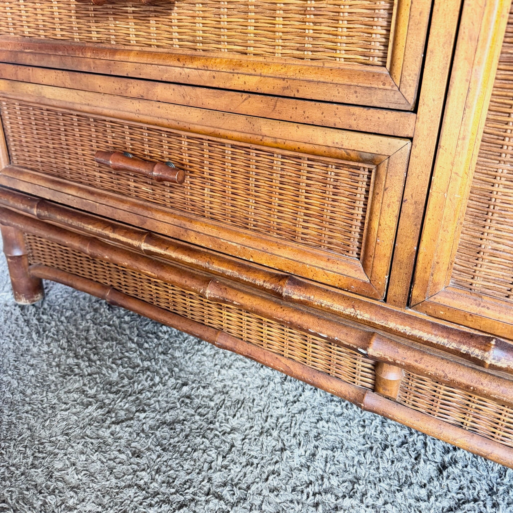 Vintage Boho Chic Faux Bamboo Wicker Dresser by American of Martinsville