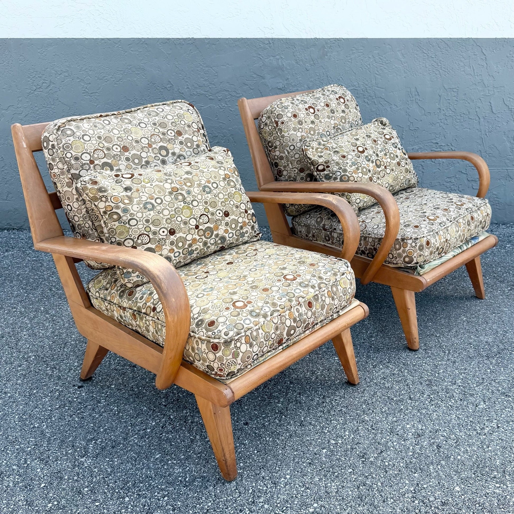 Mid Century Modern Bentwood Lounge Chairs by Heywood Wakefield - A Pair Dolphin & Flamingo