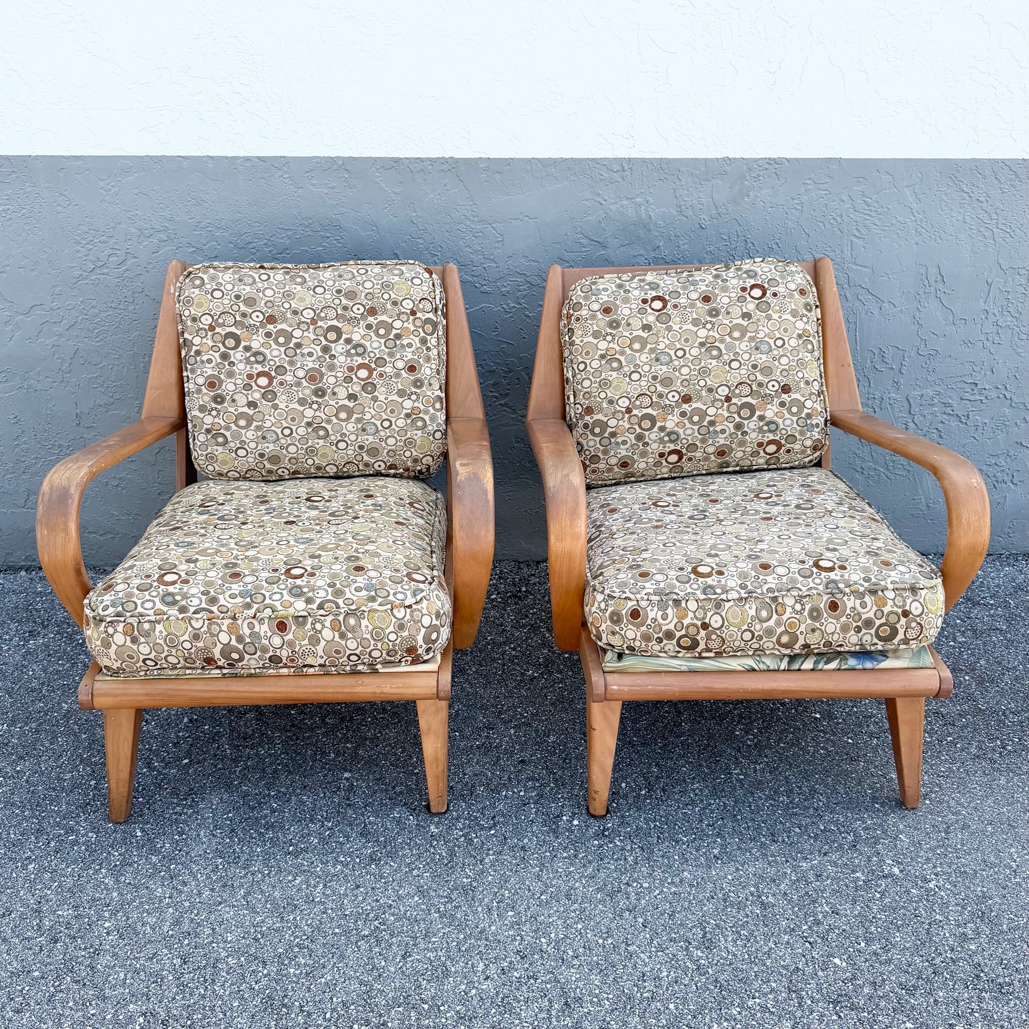 Mid Century Modern Bentwood Lounge Chairs by Heywood Wakefield - A Pair Dolphin & Flamingo