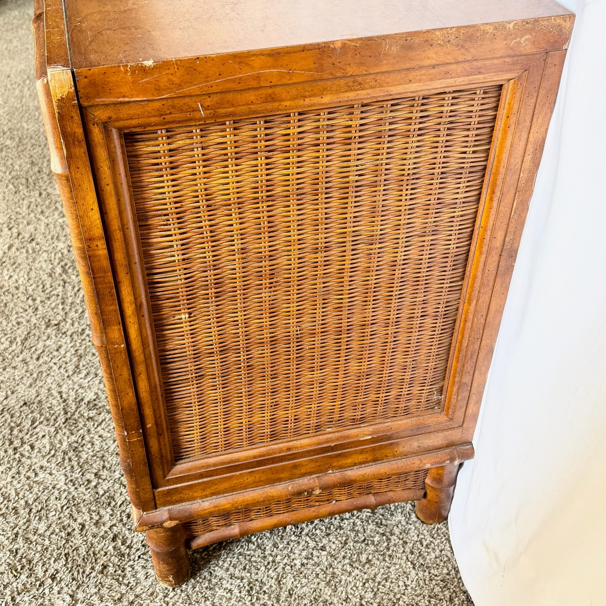 Vintage Boho Chic Faux Bamboo Wicker Dresser by American of Martinsville