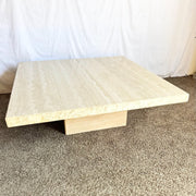 Vintage Italian Raw Edge Travertine Square Top Coffee Table by Stone International