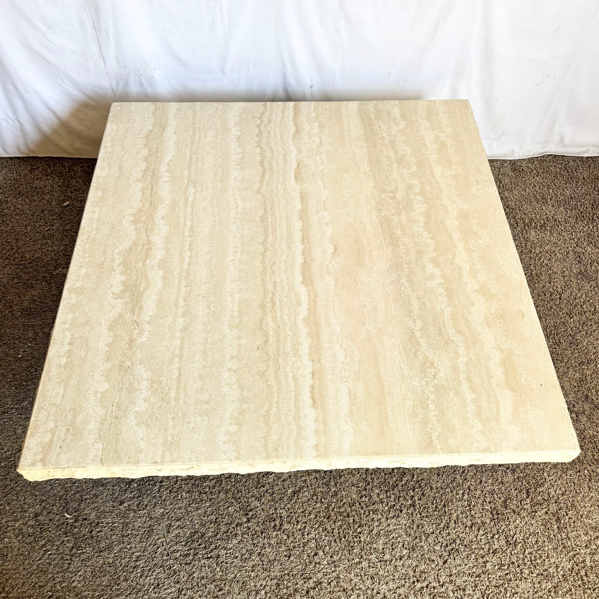 Vintage Italian Raw Edge Travertine Square Top Coffee Table by Stone International