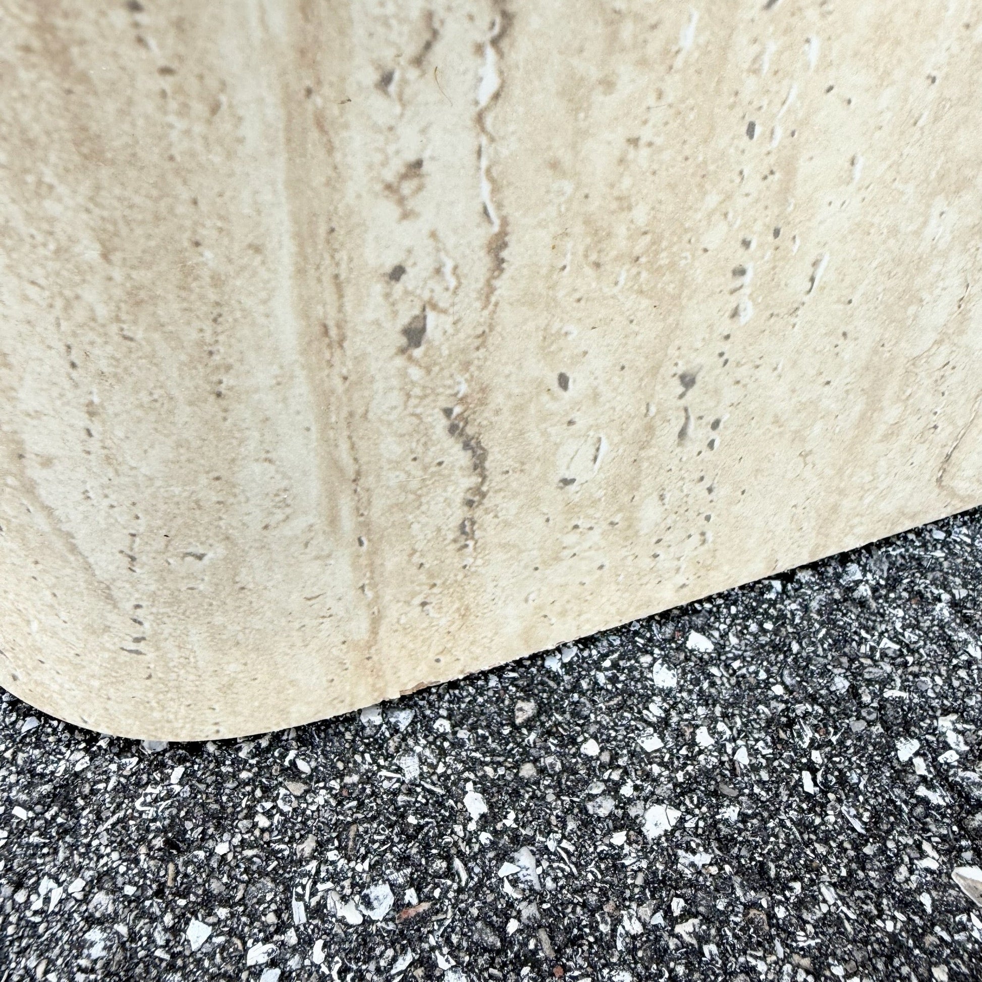 Postmodern Faux Travertine Laminate Credenza With Gold Accent Dolphin & Flamingo