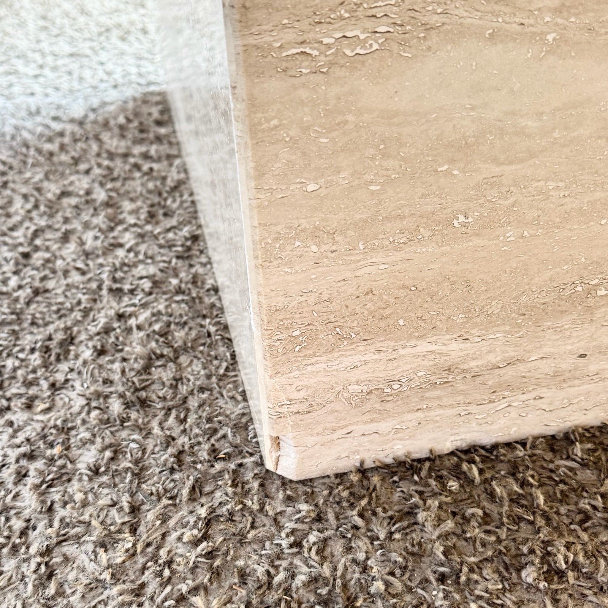 Vintage Italian Raw Edge Travertine Square Top Coffee Table by Stone International