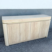 Postmodern Faux Travertine Laminate Credenza With Gold Accent Dolphin & Flamingo