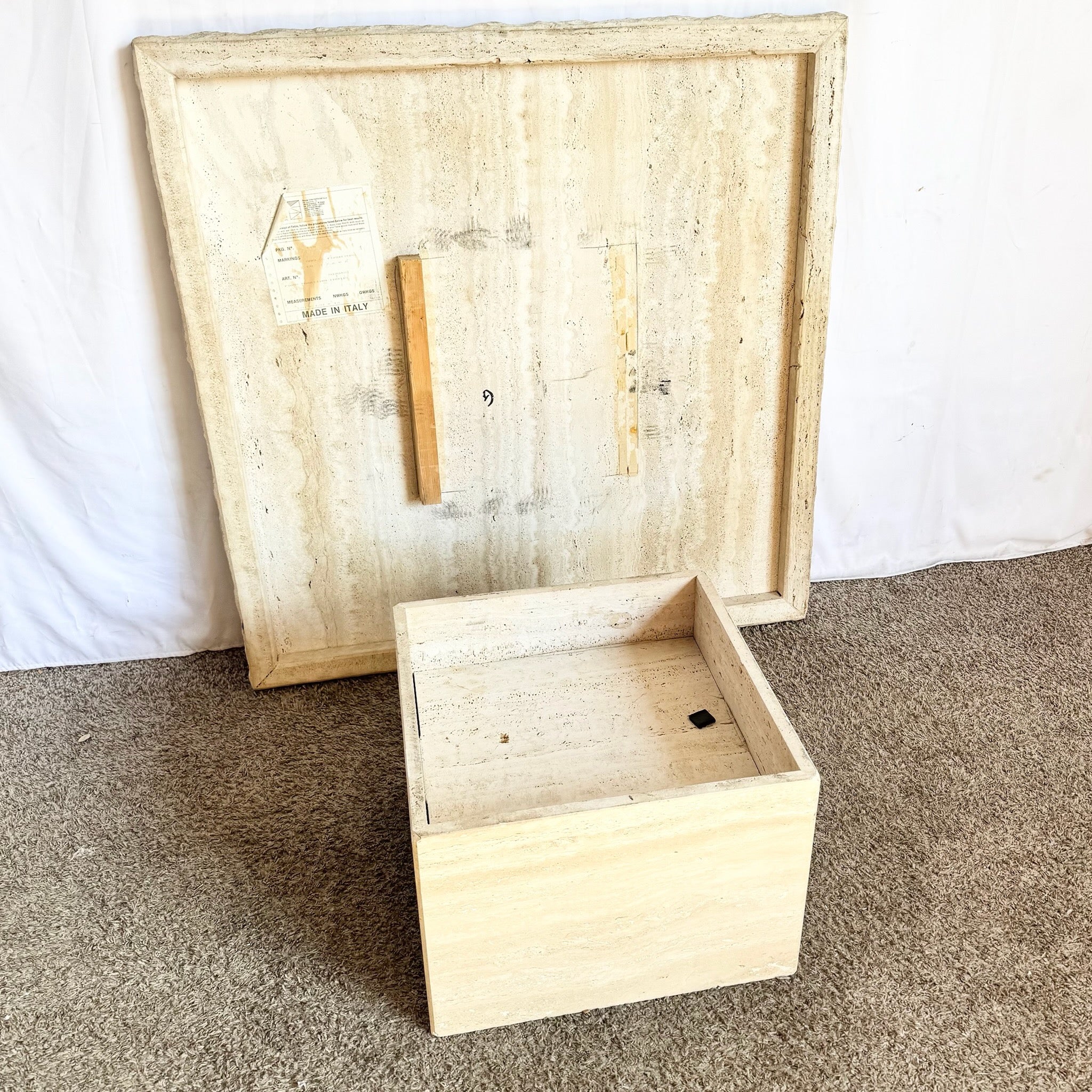 Vintage Italian Raw Edge Travertine Square Top Coffee Table by Stone International