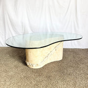 Postmodern Tessellated Stone Glass Top Kidney Coffee Table