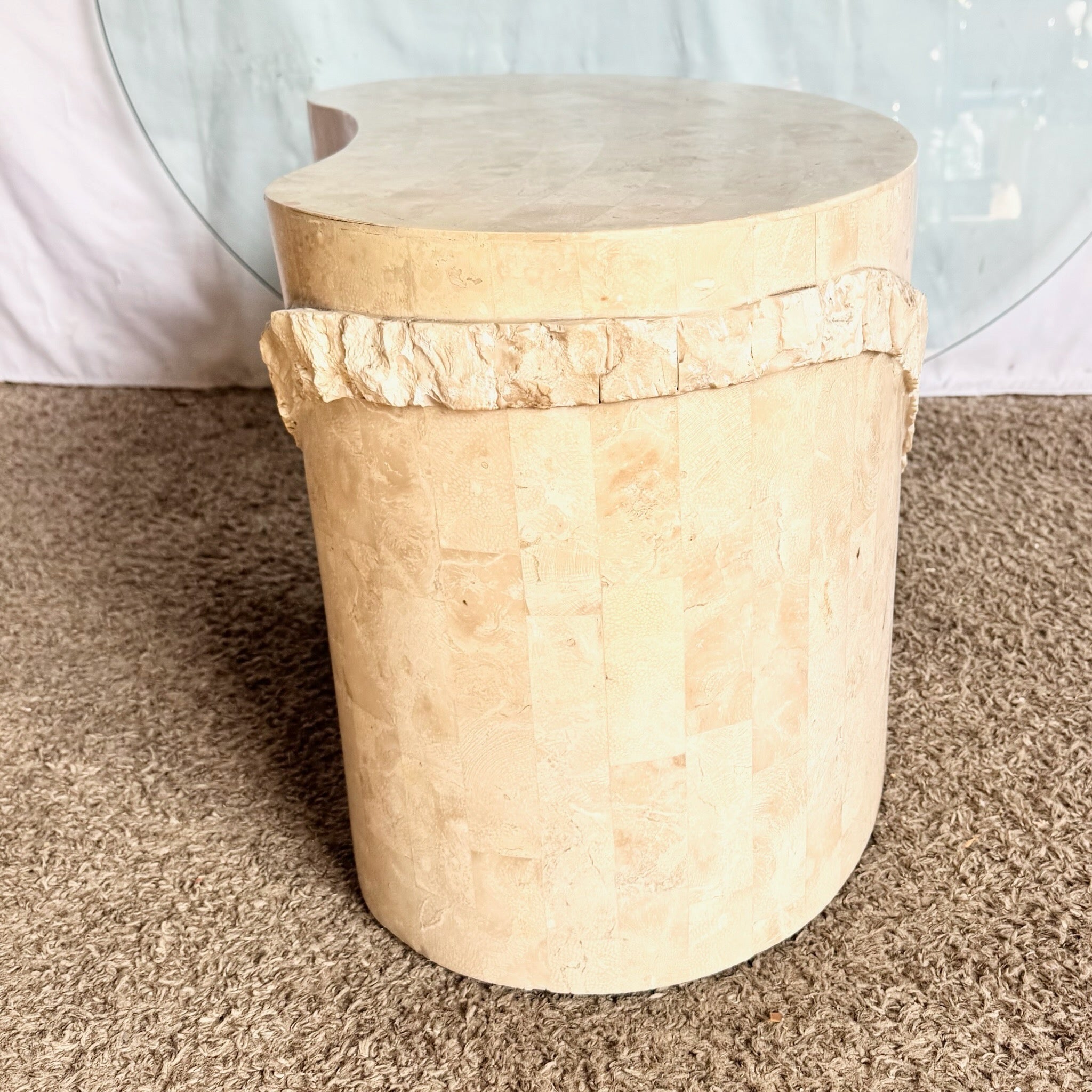 Postmodern Tessellated Stone Glass Top Kidney Coffee Table