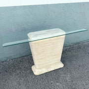 Postmodern Tessellated Stone Penciled Glass Top Console Table Dolphin & Flamingo