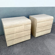 Postmodern Faux Travertine Waterfall Commodes/Nightstands - A Pair Dolphin & Flamingo