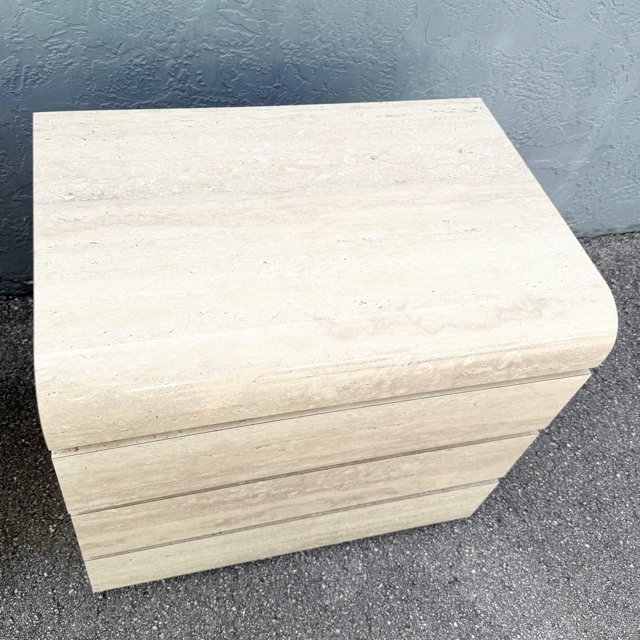 Postmodern Faux Travertine Waterfall Commodes/Nightstands - A Pair Dolphin & Flamingo