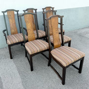 Vintage Chinoiserie Burlwood Dining Chairs by Broyhill - Set of 6 Dolphin & Flamingo