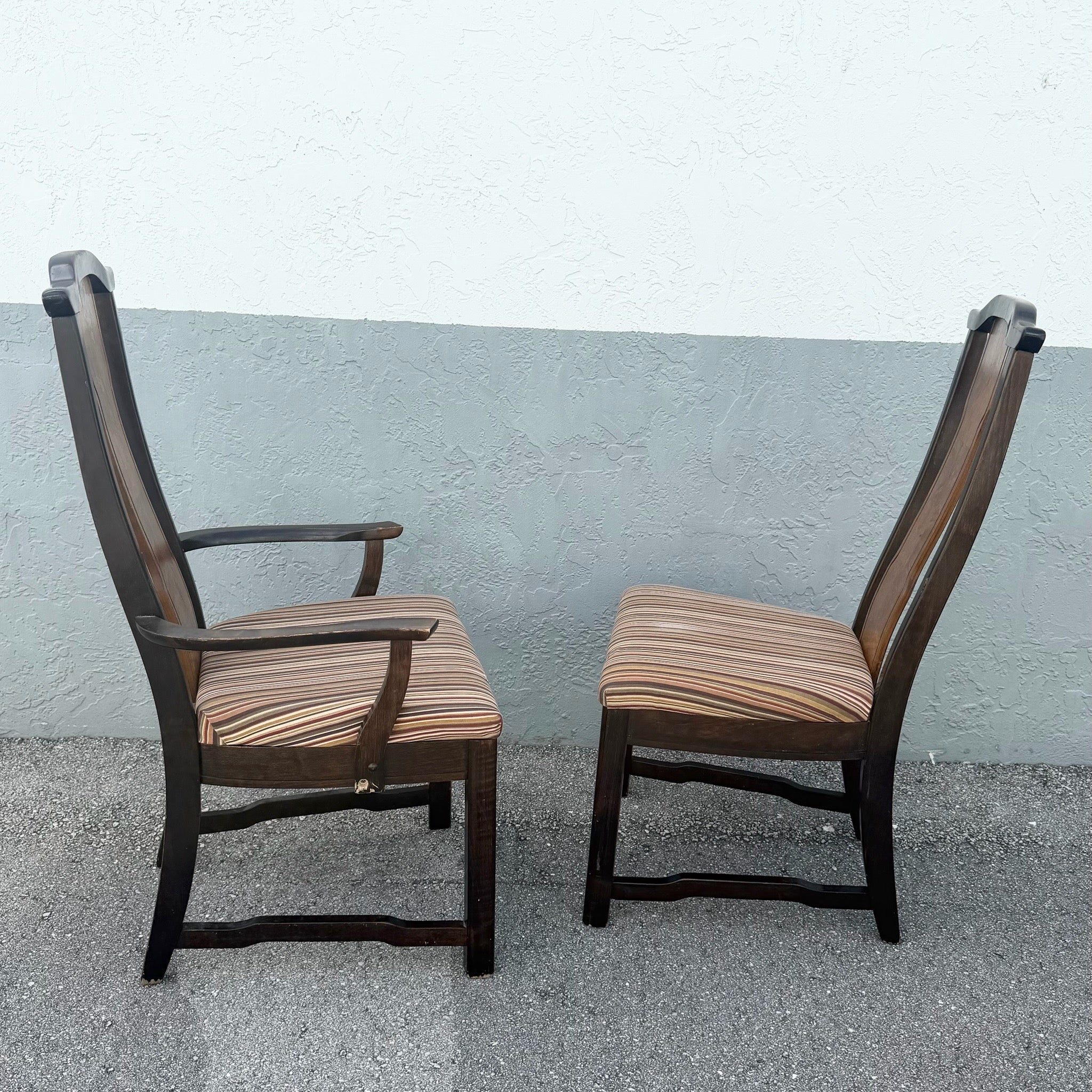 Vintage Chinoiserie Burlwood Dining Chairs by Broyhill - Set of 6 Dolphin & Flamingo