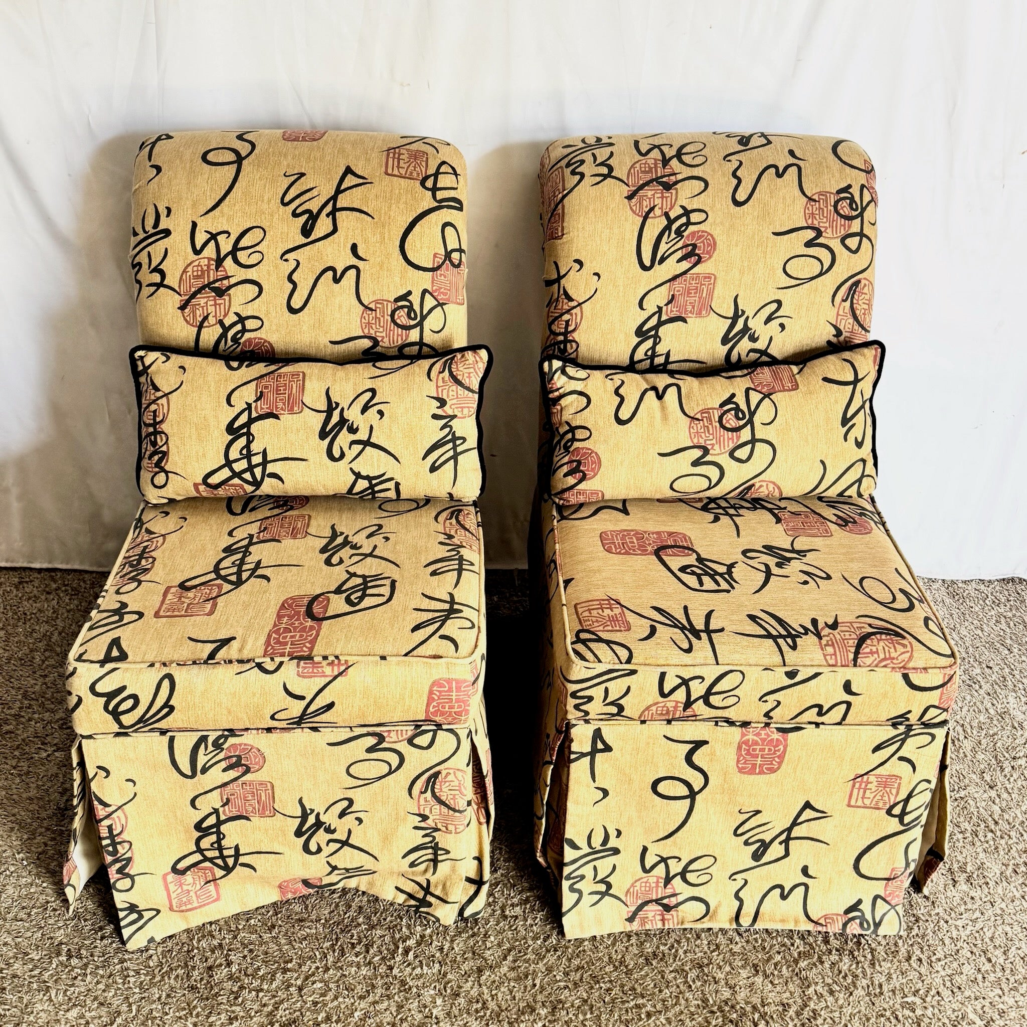 Vintage Postmodern Chinoiserie Dining Chairs With Storage - A Pair