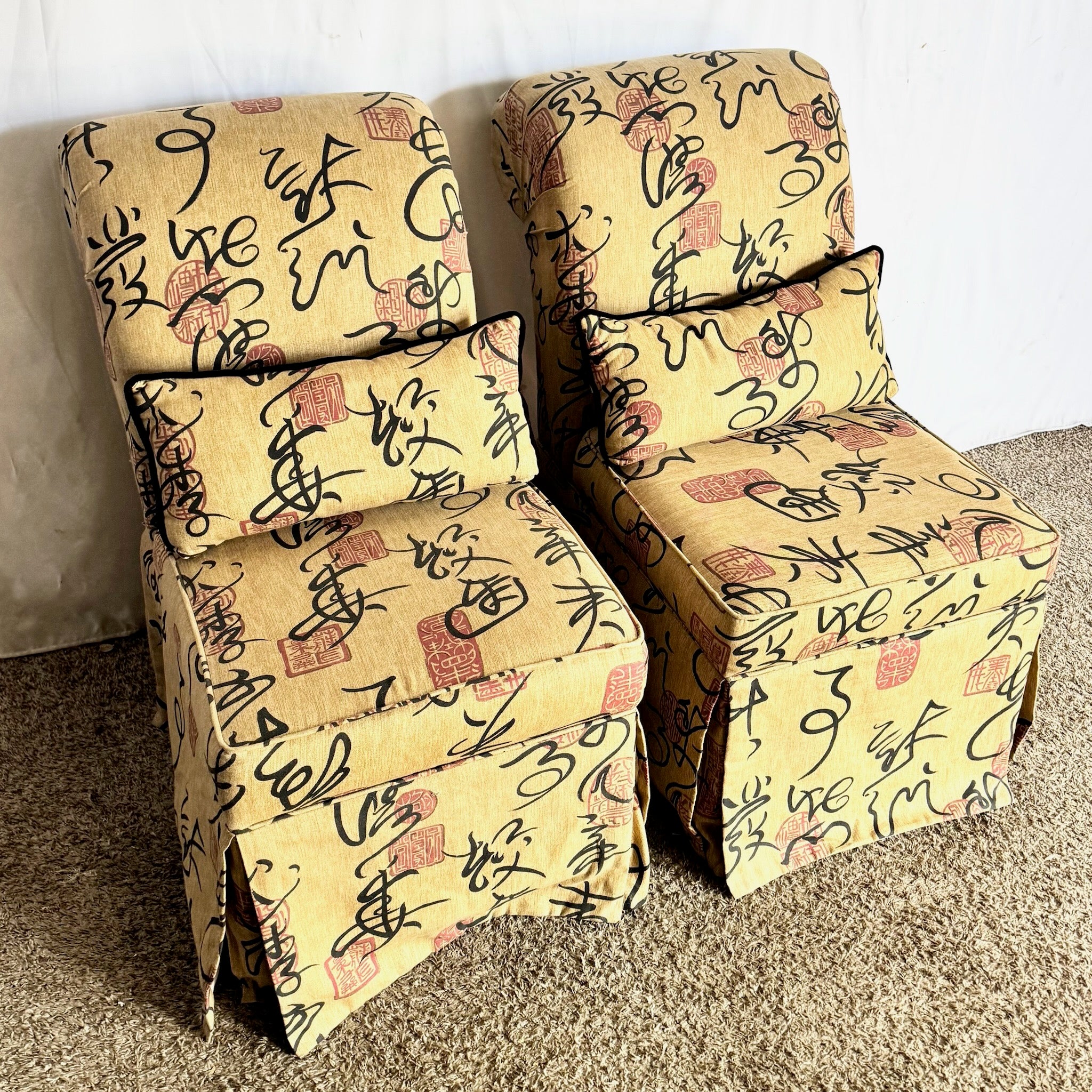 Vintage Postmodern Chinoiserie Dining Chairs With Storage - A Pair