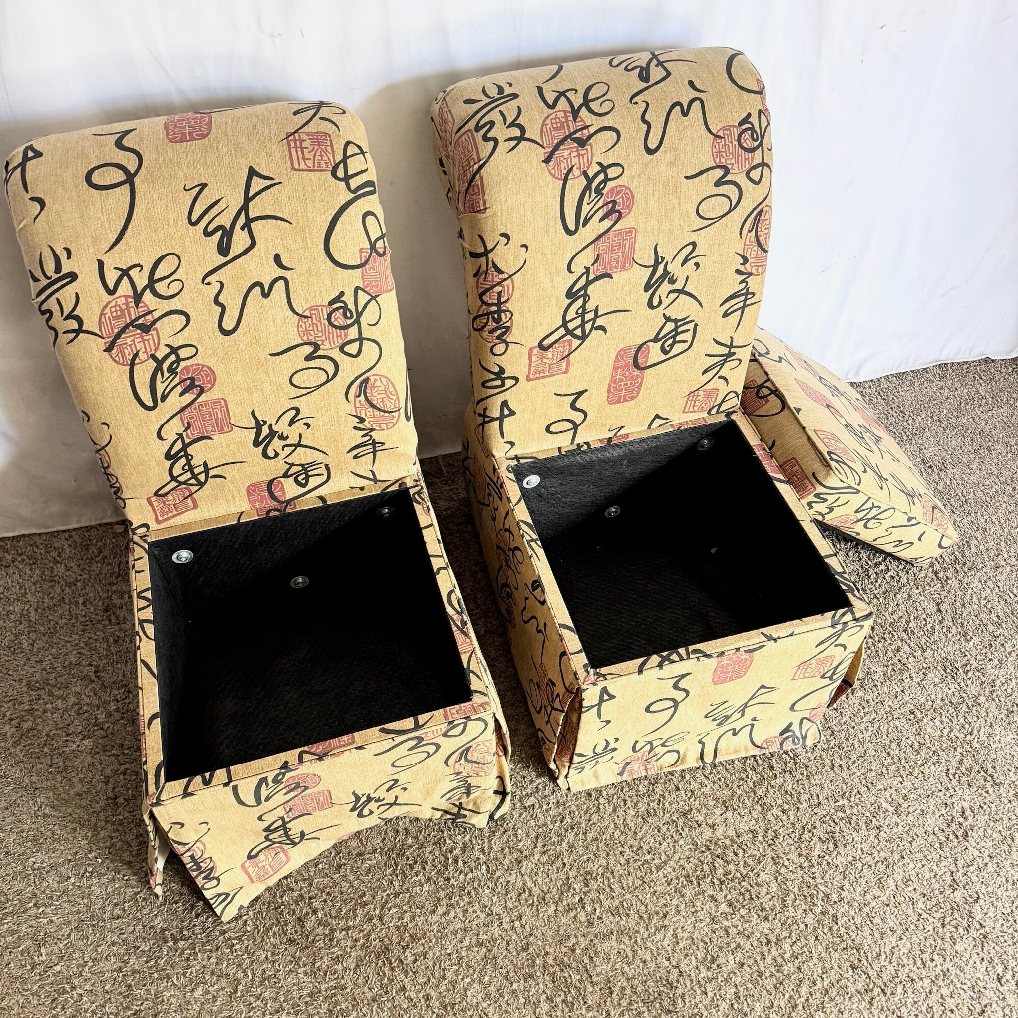 Vintage Postmodern Chinoiserie Dining Chairs With Storage - A Pair