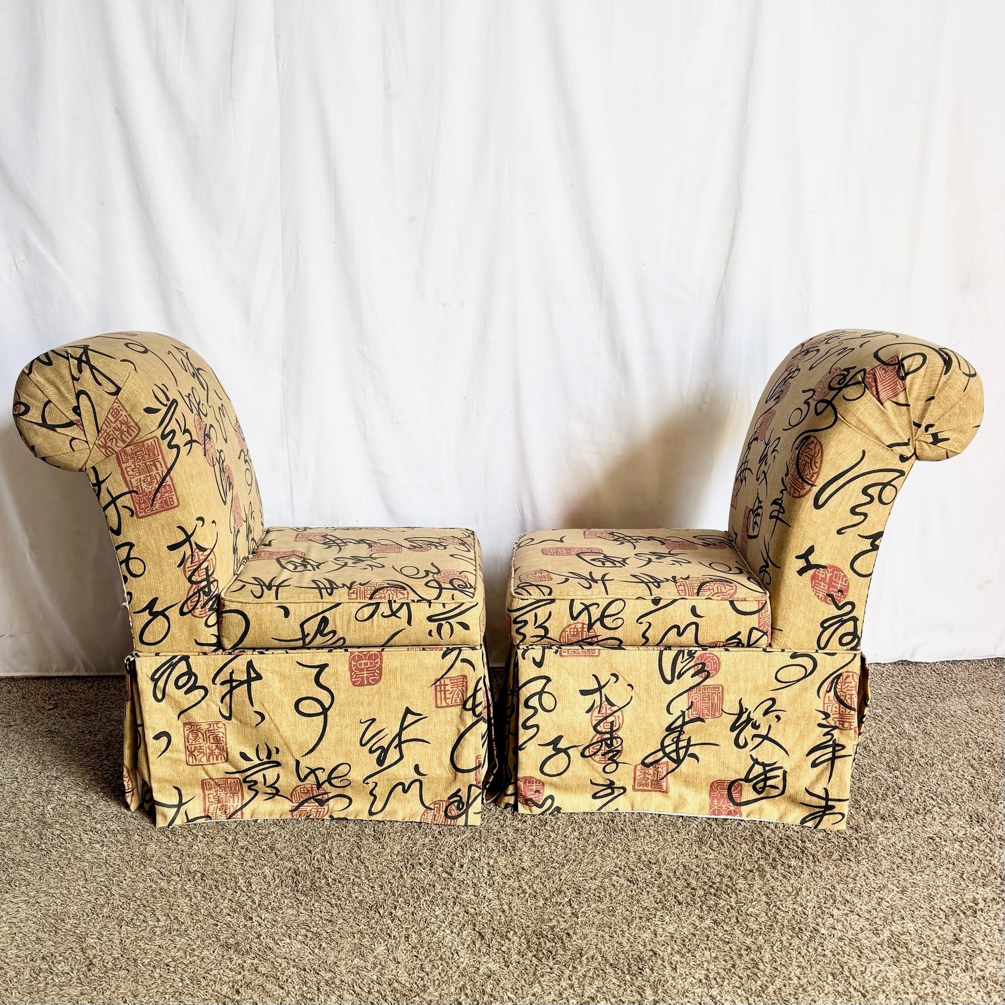 Vintage Postmodern Chinoiserie Dining Chairs With Storage - A Pair