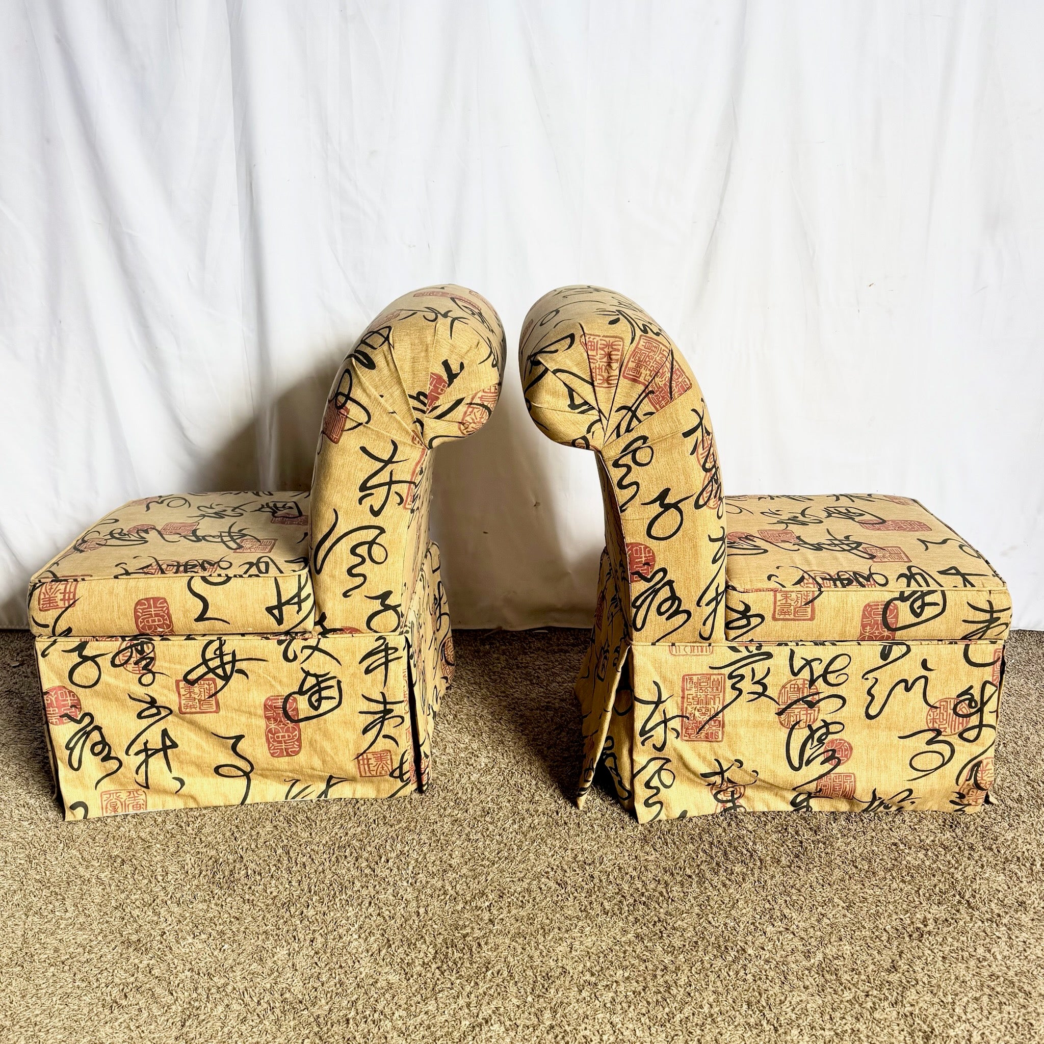 Vintage Postmodern Chinoiserie Dining Chairs With Storage - A Pair