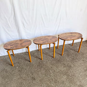 Mid Century Modern Oval Burlwood Laminate Nesting Tables