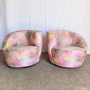 Postmodern Pink Multi Colored Nautilus Swivel Lounge Chairs by Directional - A Pair
