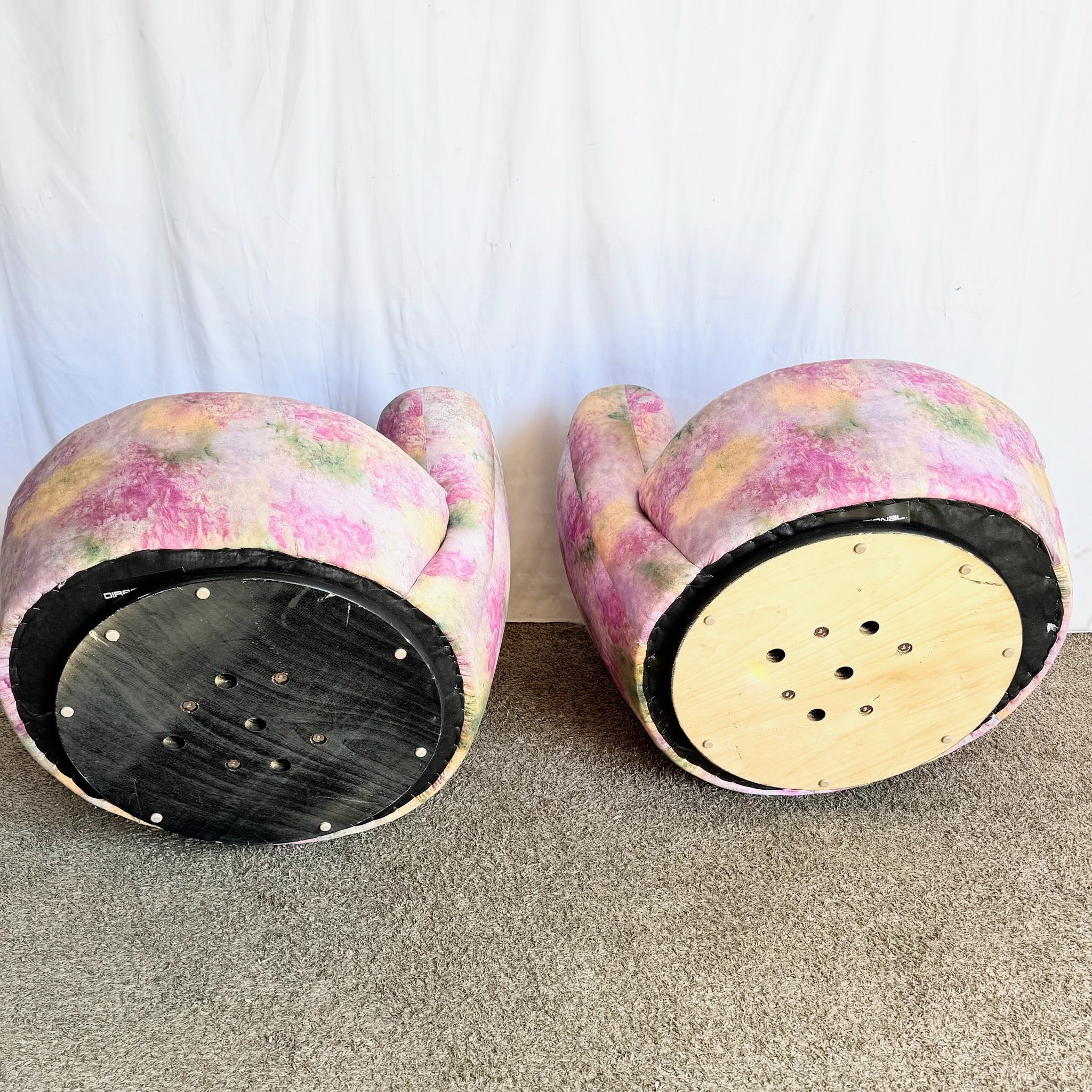 Postmodern Pink Multi Colored Nautilus Swivel Lounge Chairs by Directional - A Pair