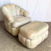 Postmodern Clam Shell Swivel Lounge Chair With Ottoman on Casters