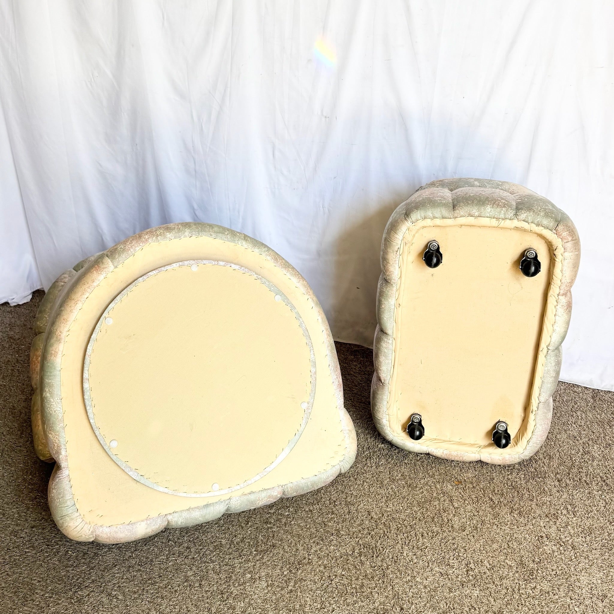 Postmodern Clam Shell Swivel Lounge Chair With Ottoman on Casters