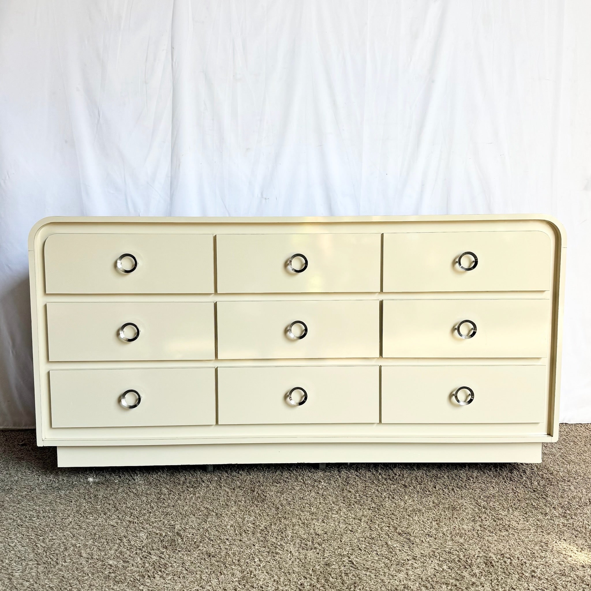 Postmodern Cream Lacquer Laminate Waterfall Dresser
