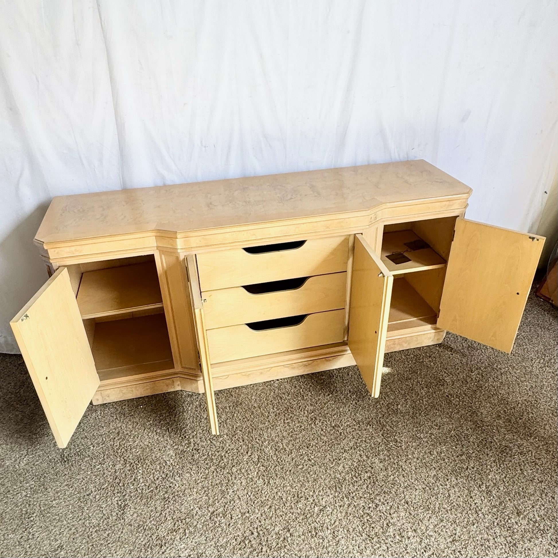 Vintage “Corinthian” Burlwood Credenza by Drexel Heritage - Dolphin & Flamingo