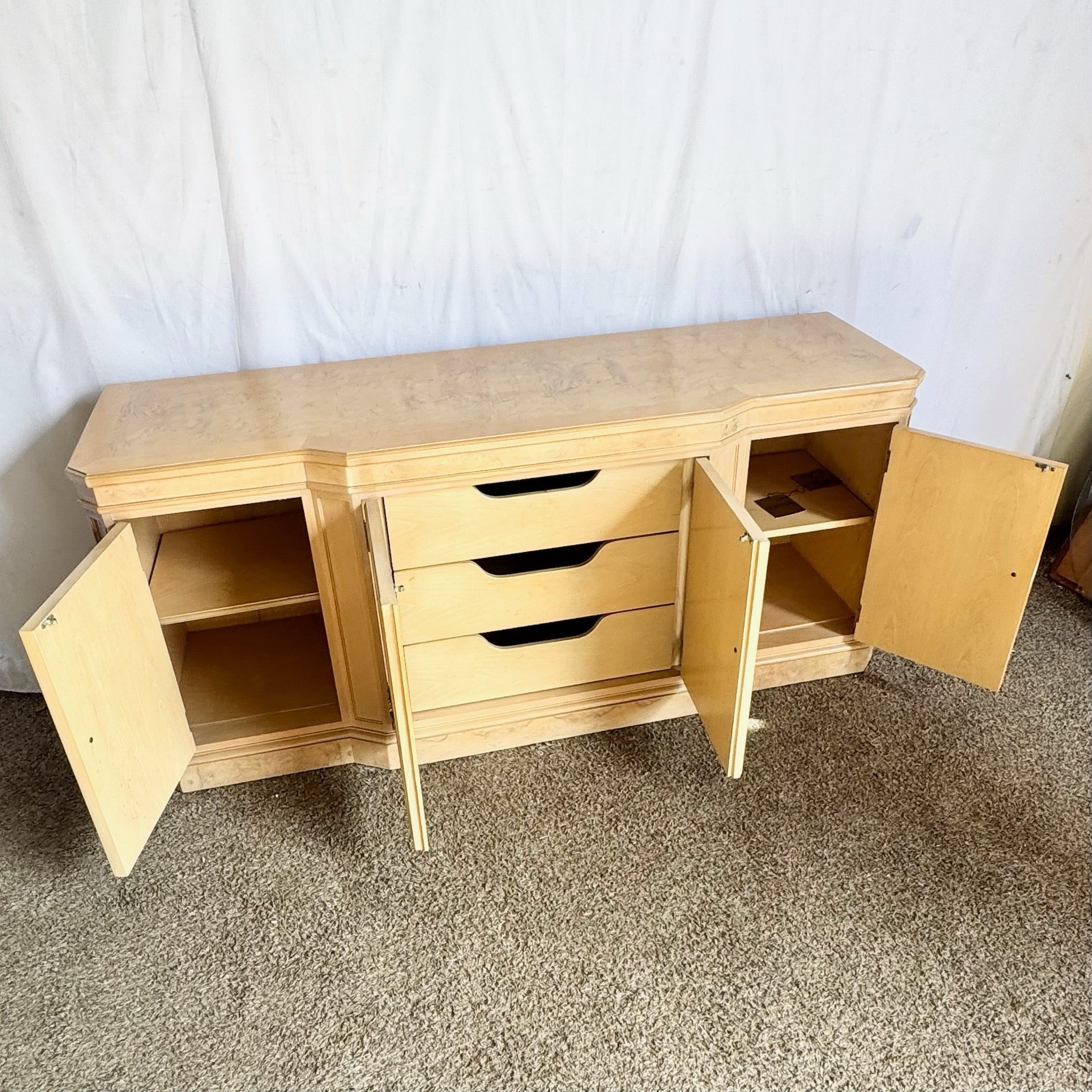 Vintage “Corinthian” Burlwood Credenza by Drexel Heritage - Dolphin & Flamingo