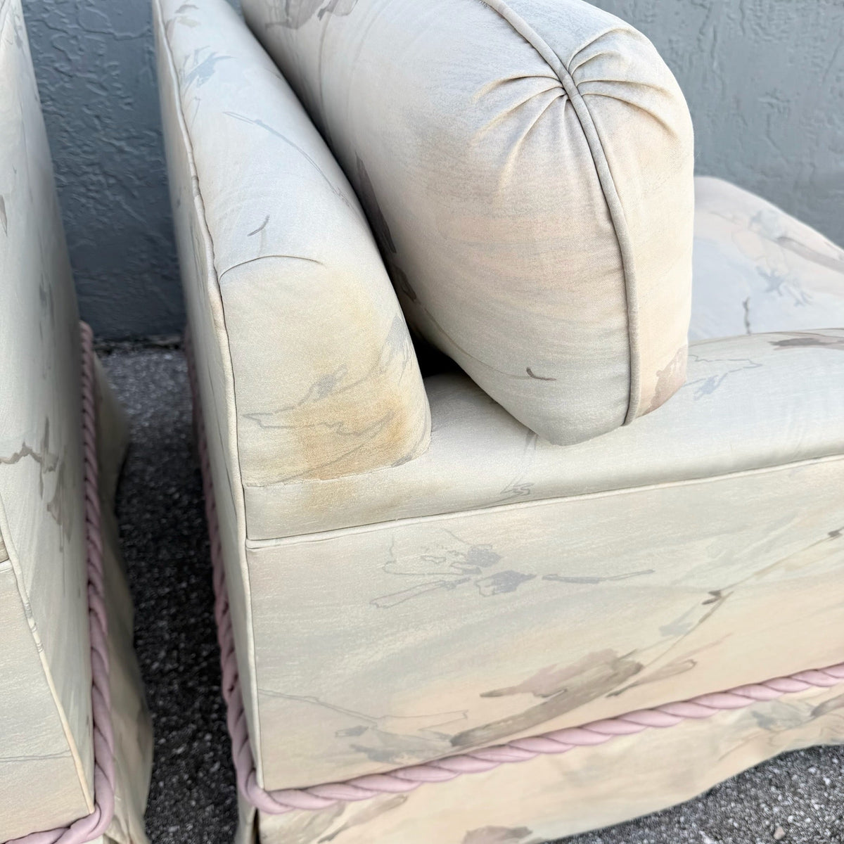 Postmodern Pink and Blue Ropped and Skirted Lounge Chairs - A Pair Dolphin & Flamingo