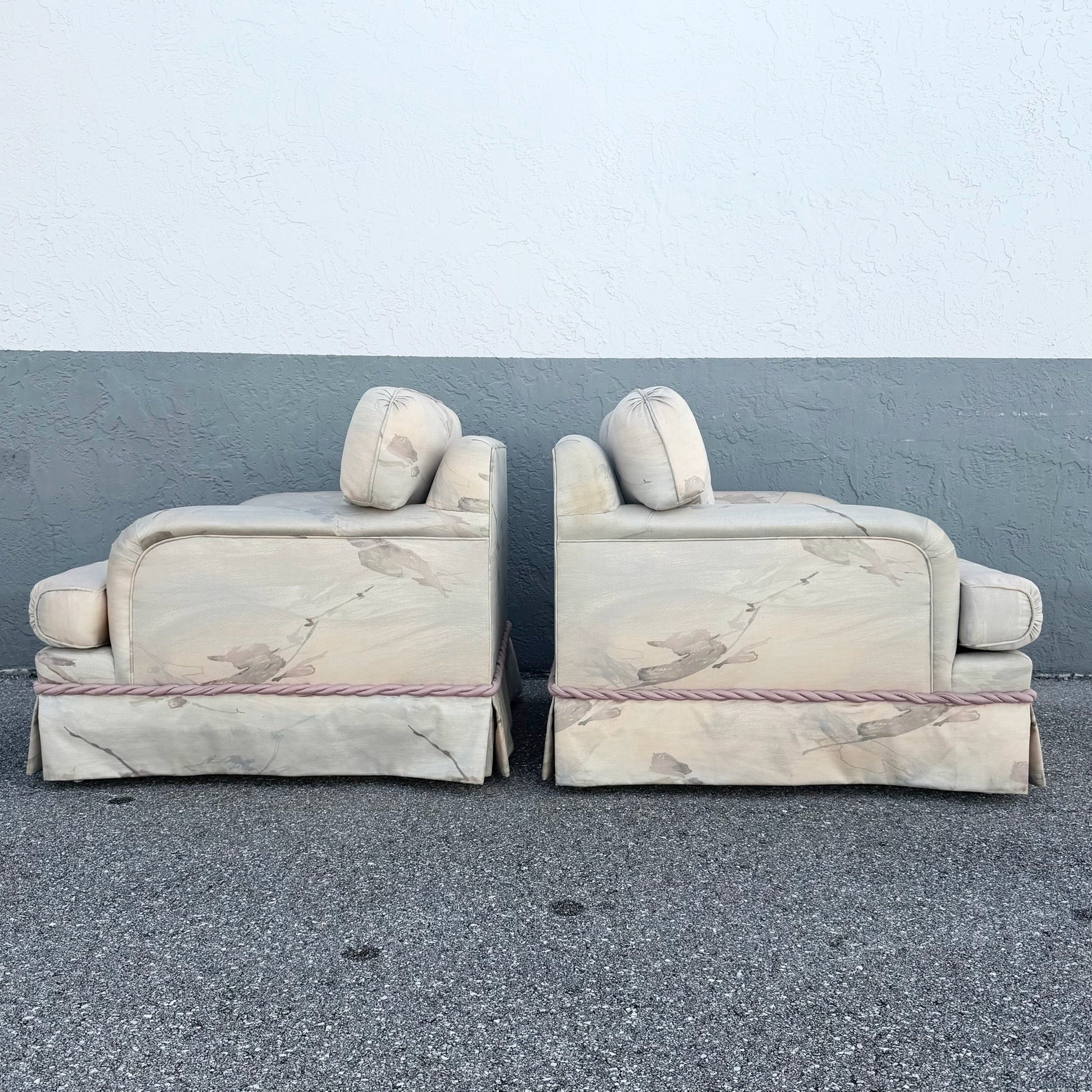 Postmodern Pink and Blue Ropped and Skirted Lounge Chairs - A Pair Dolphin & Flamingo