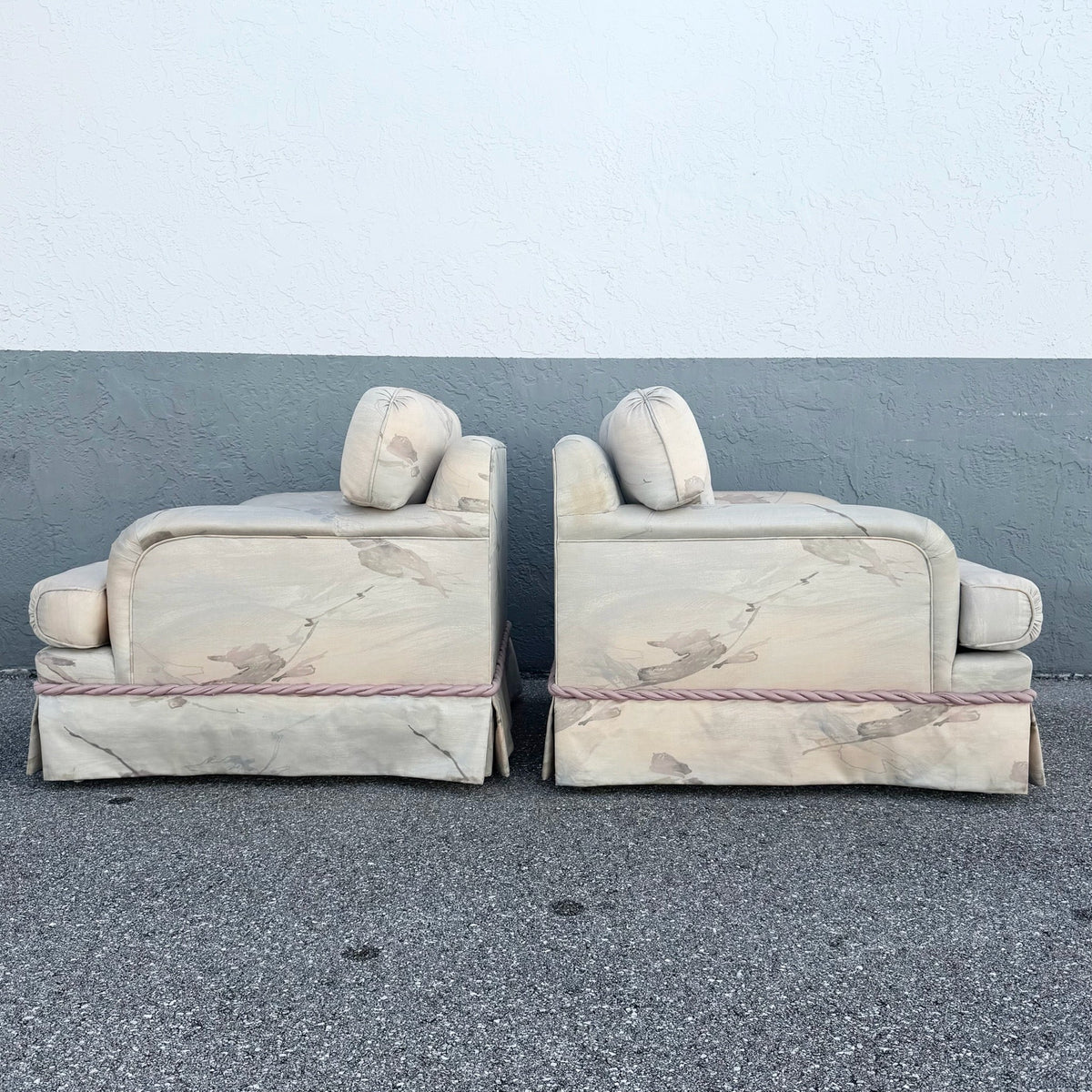 Postmodern Pink and Blue Ropped and Skirted Lounge Chairs - A Pair Dolphin & Flamingo