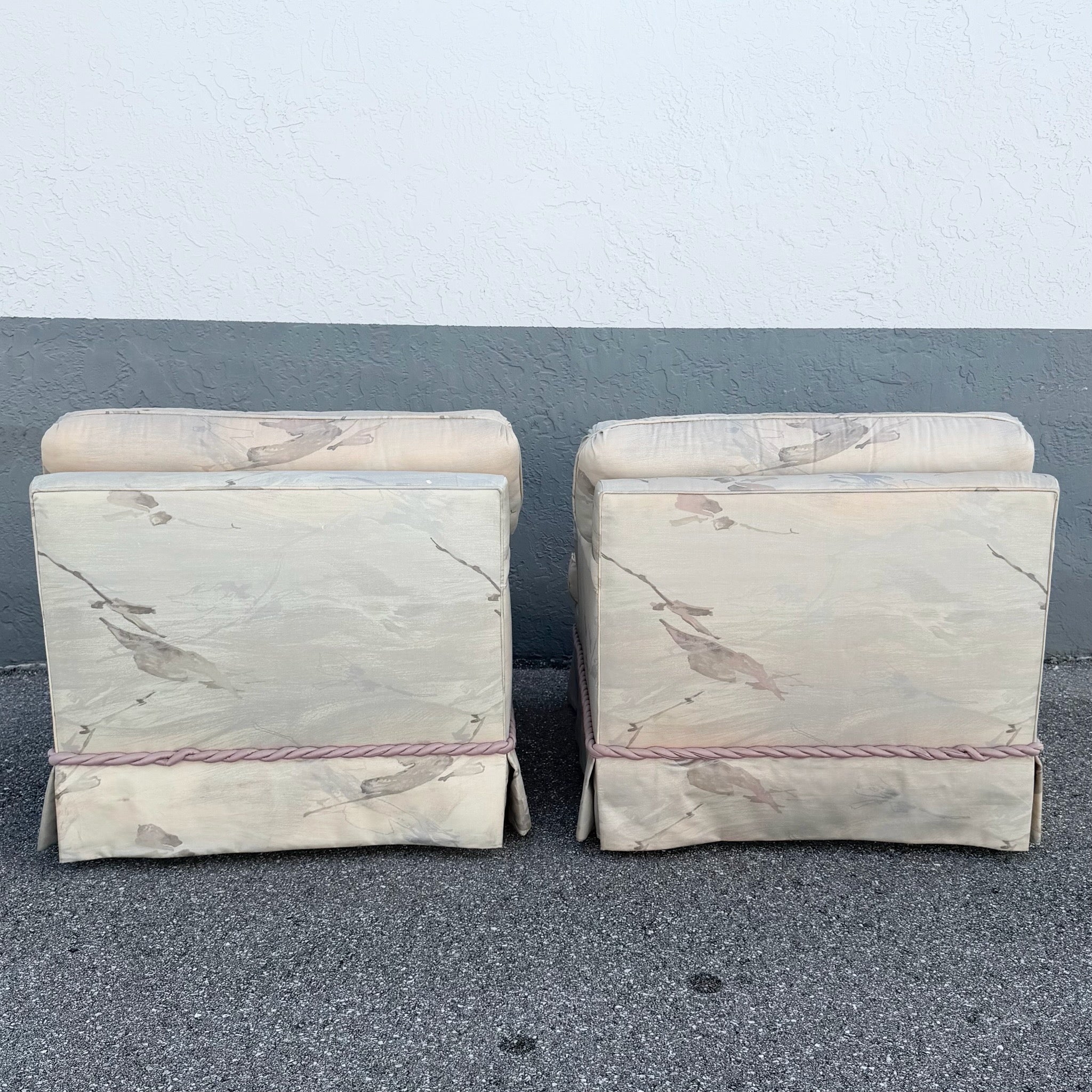 Postmodern Pink and Blue Ropped and Skirted Lounge Chairs - A Pair Dolphin & Flamingo