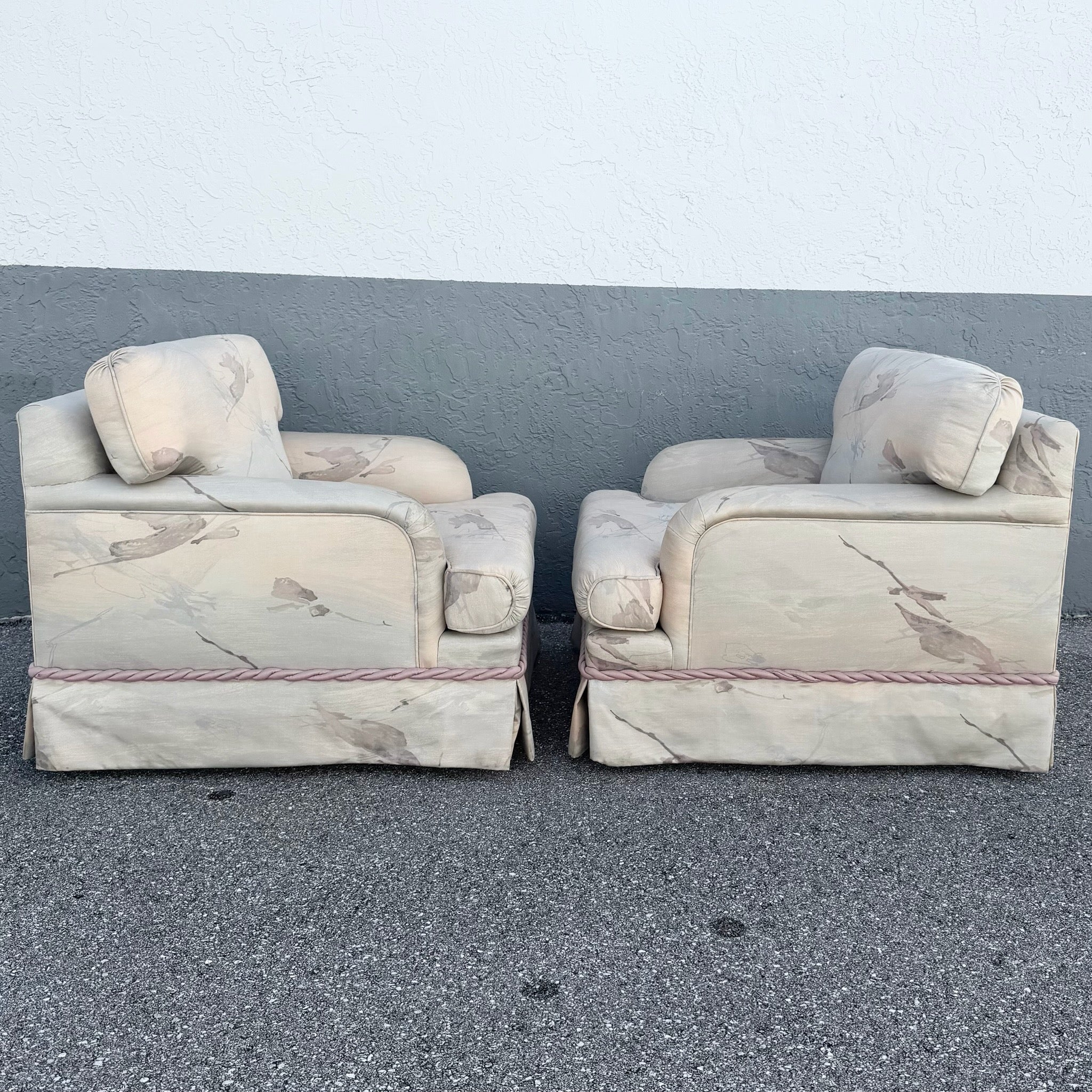 Postmodern Pink and Blue Ropped and Skirted Lounge Chairs - A Pair Dolphin & Flamingo